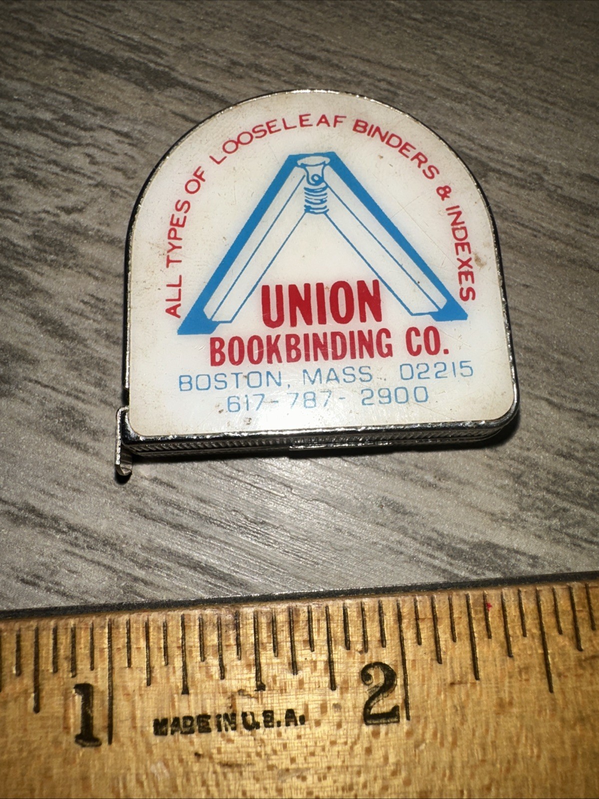 VINTAGE LUFKIN TAPE MEASURE 4 Feet “ Union Book Binding Co. “ Boston MA￼