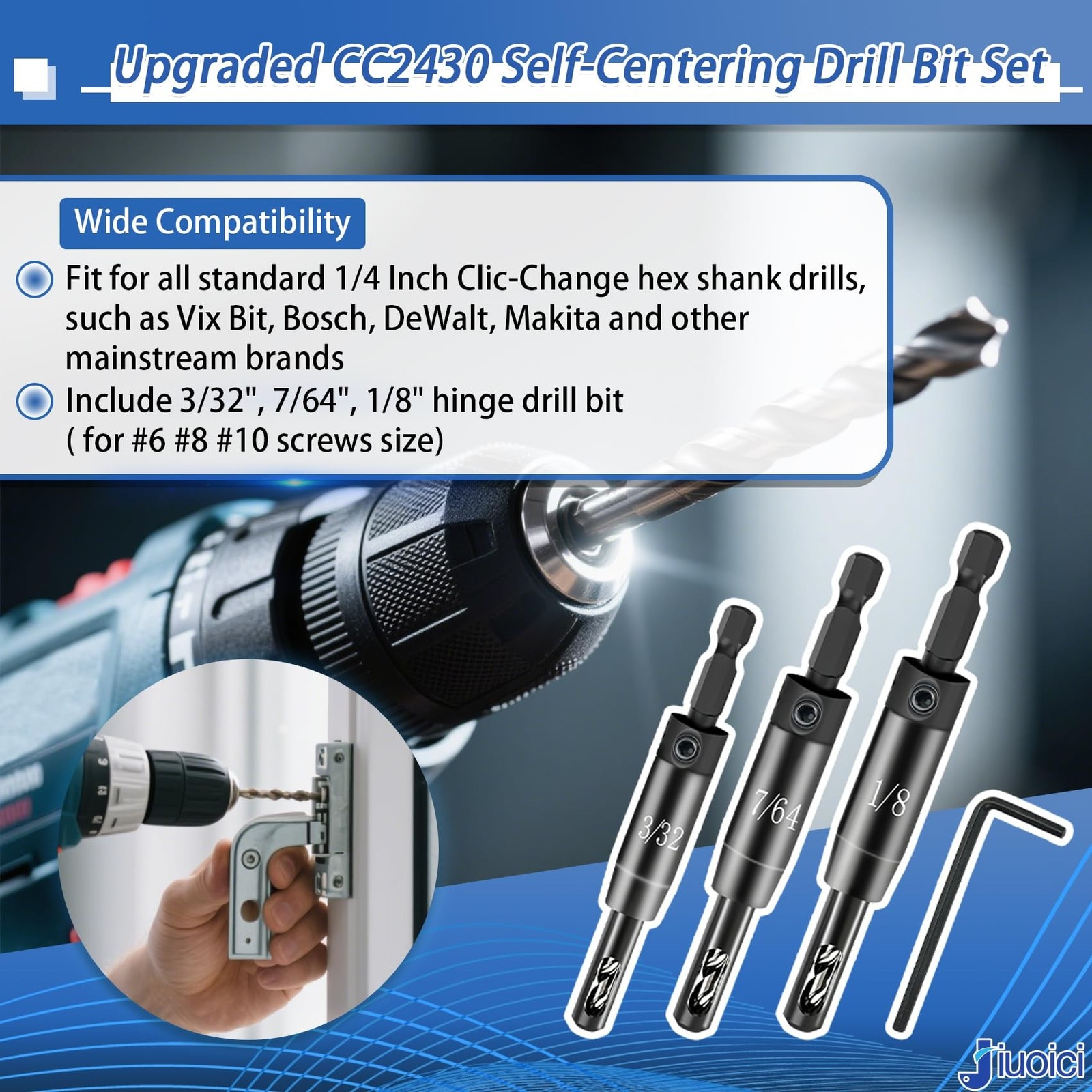 Upgraded Self-Centering Hinge Drill Bit Set, VIX Bit Self Centering Drill Bit…