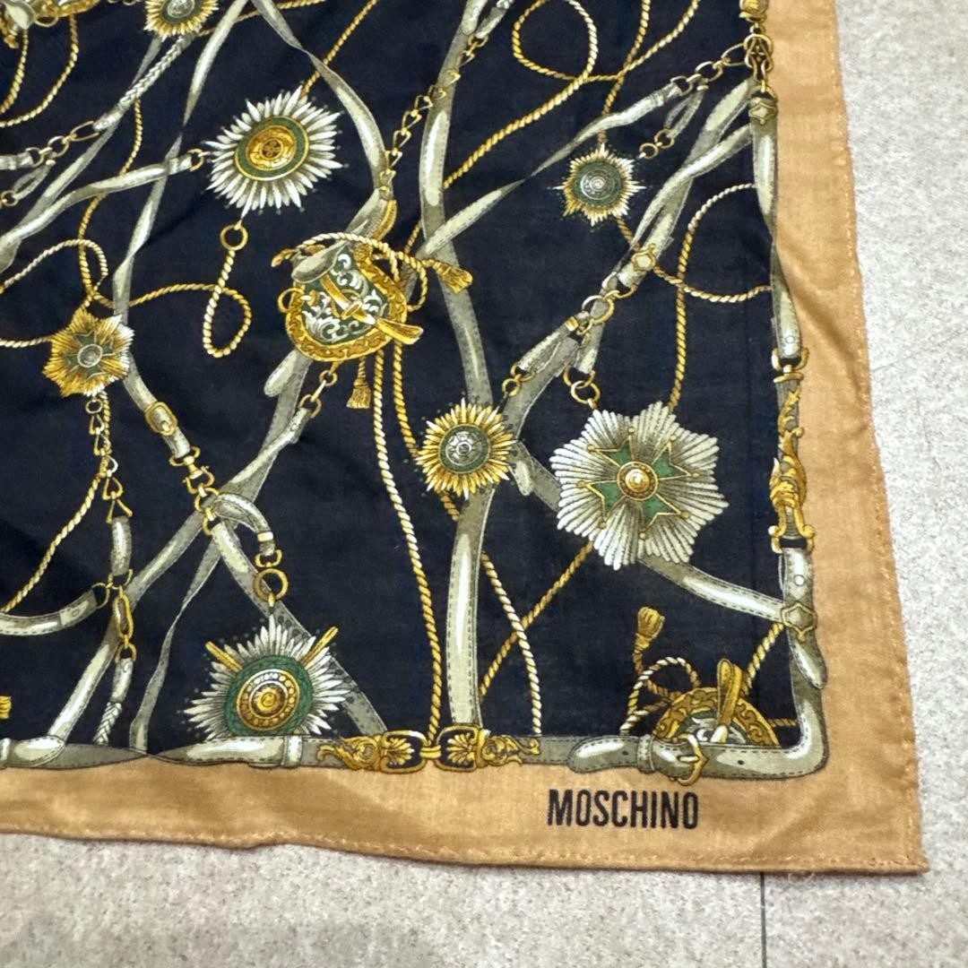 Moschino Handkerchief Vintage 47x47cm Black Brown Used Made in USA