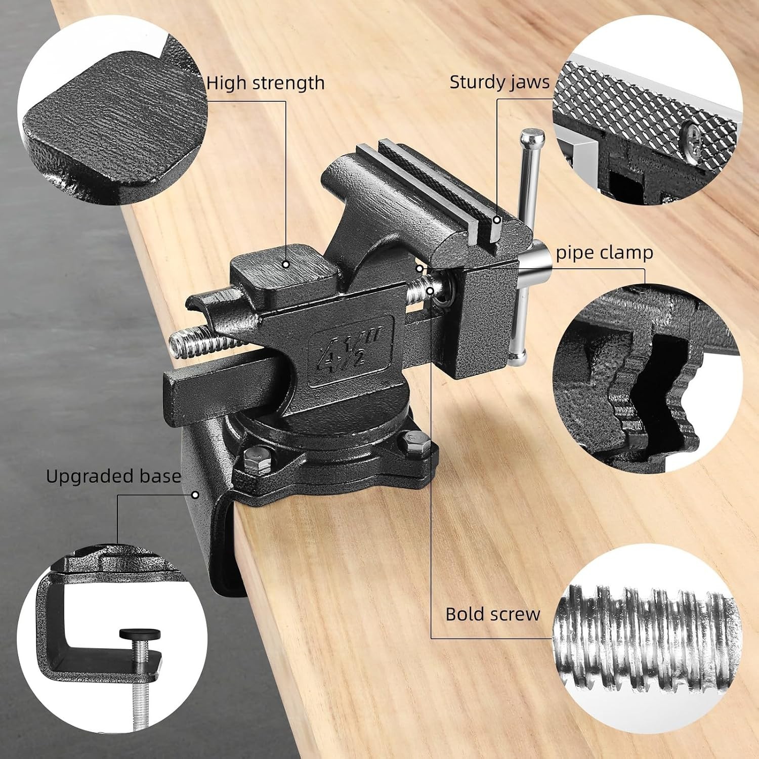 Durable Alloy Steel Bench Vise with Swivel Base – Versatile for DIY Projects