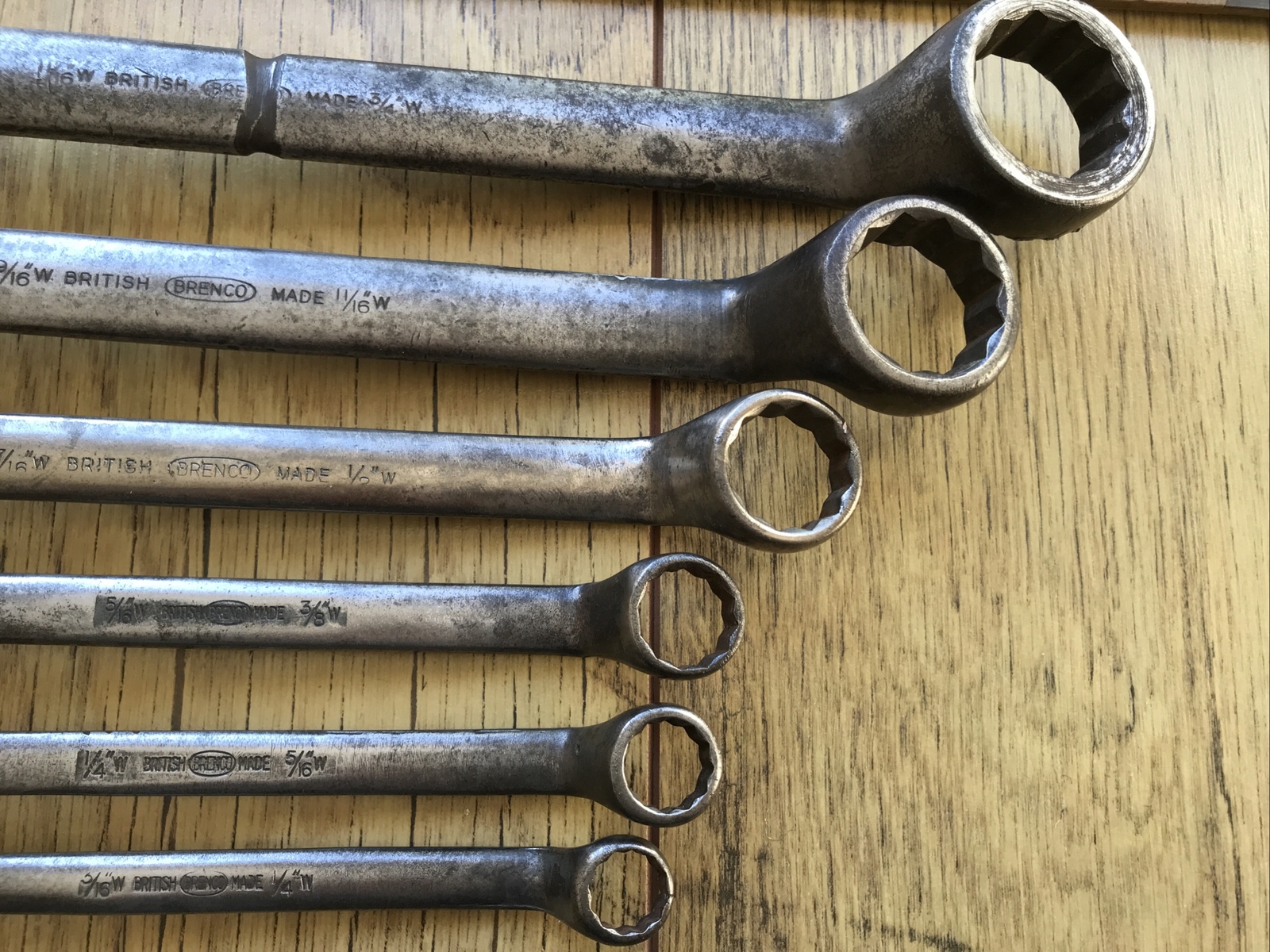 6 Vintage Brenco British Made Ring Spanners- 3/4” To 3/16” Whitworth.