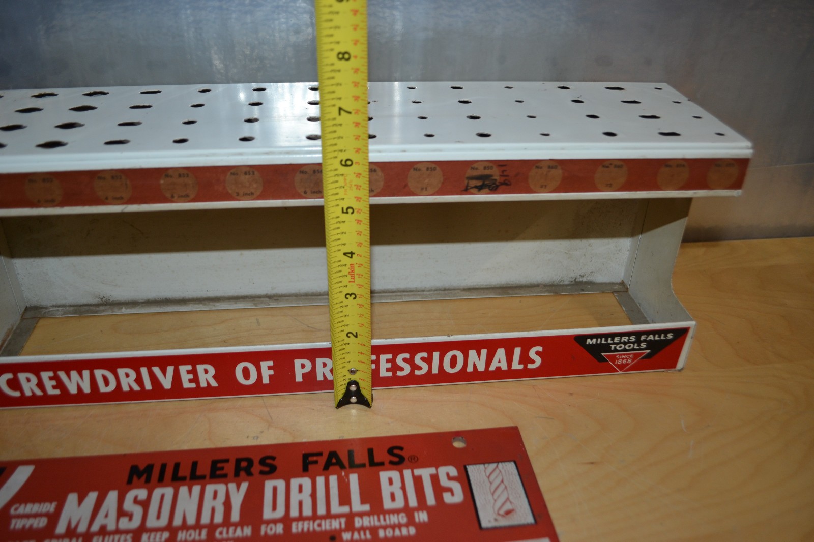 2 pcs. OG ~ vtg MILLERS FALLS Hardware Store Display Screwdriver Rack & Bit Sign