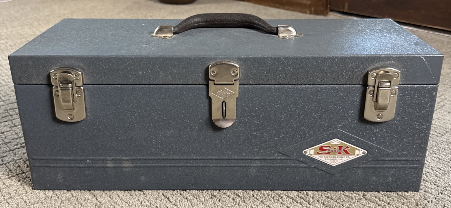 Vintage S-K Tools Sherman Tool Box Gray w Tray 19”x7”x7” Beautiful Excellent