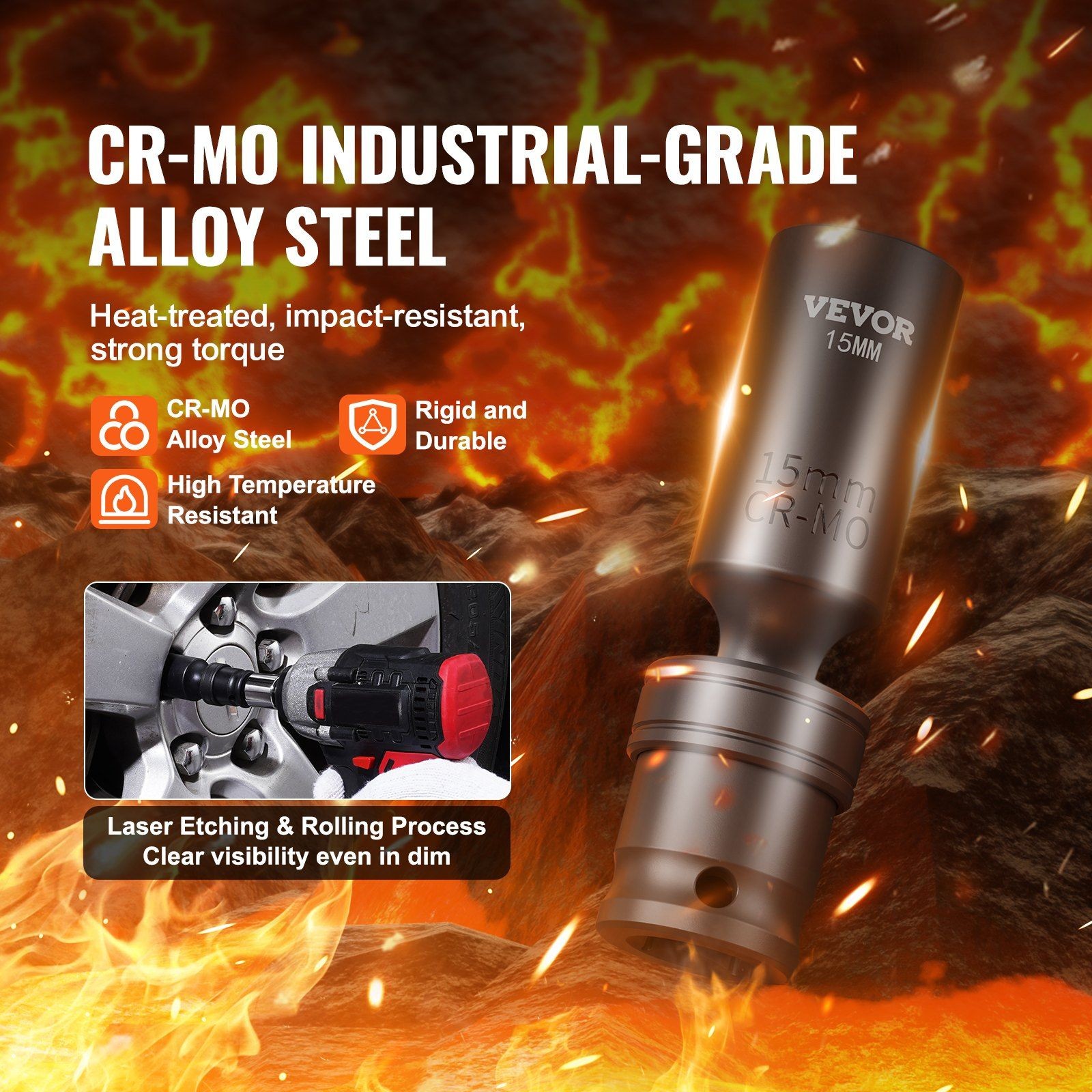 High-Torque 14-Piece 3/8in 360° Swivel Impact Socket Set