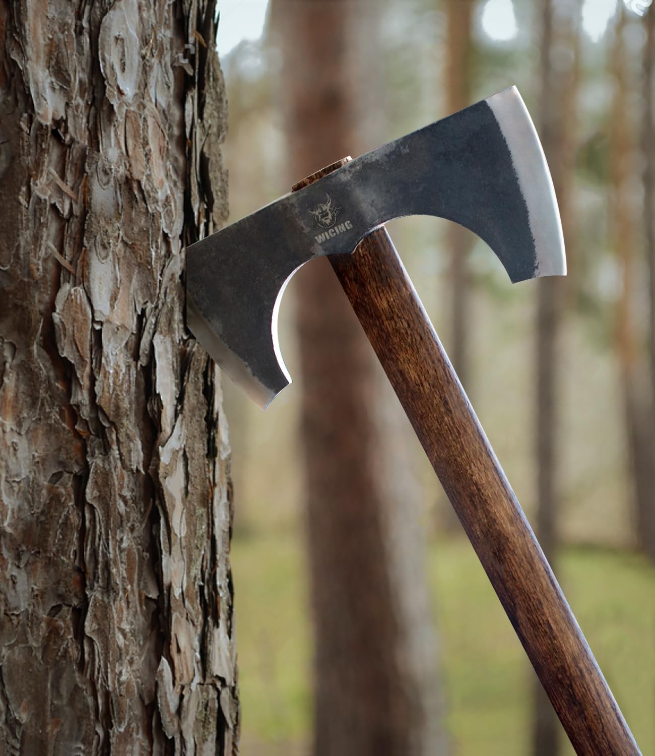 WICING Splitting Axe, 23.6 Inch Double Bit Axe, Beech Handle with Leather She…