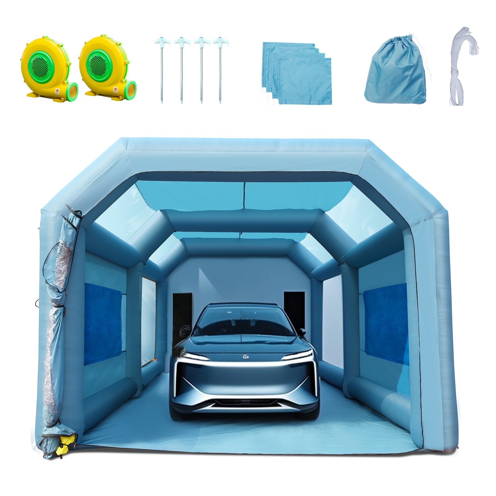 Inflatable Paint Booth 26x15x11ft w/ 750W+950W Blowers Air Filter System