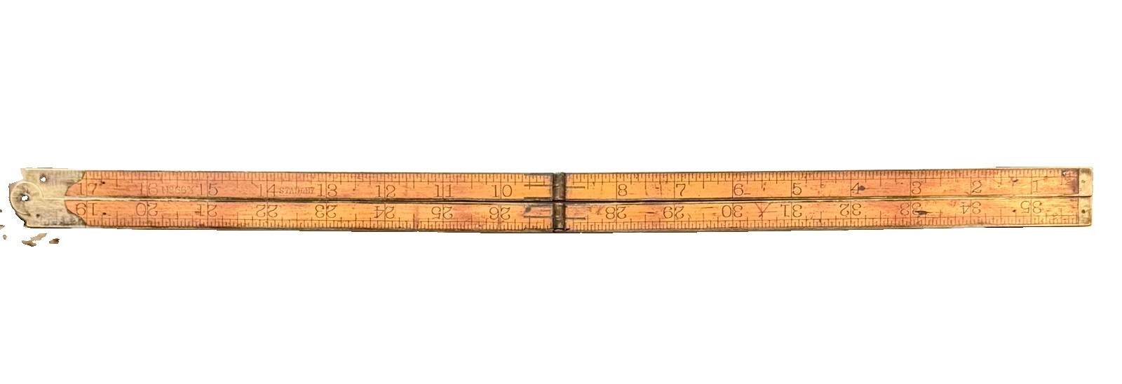 Antique Stanley No 66 3/4 Folding Rule 36” Wood Brass Bound Vintage USA