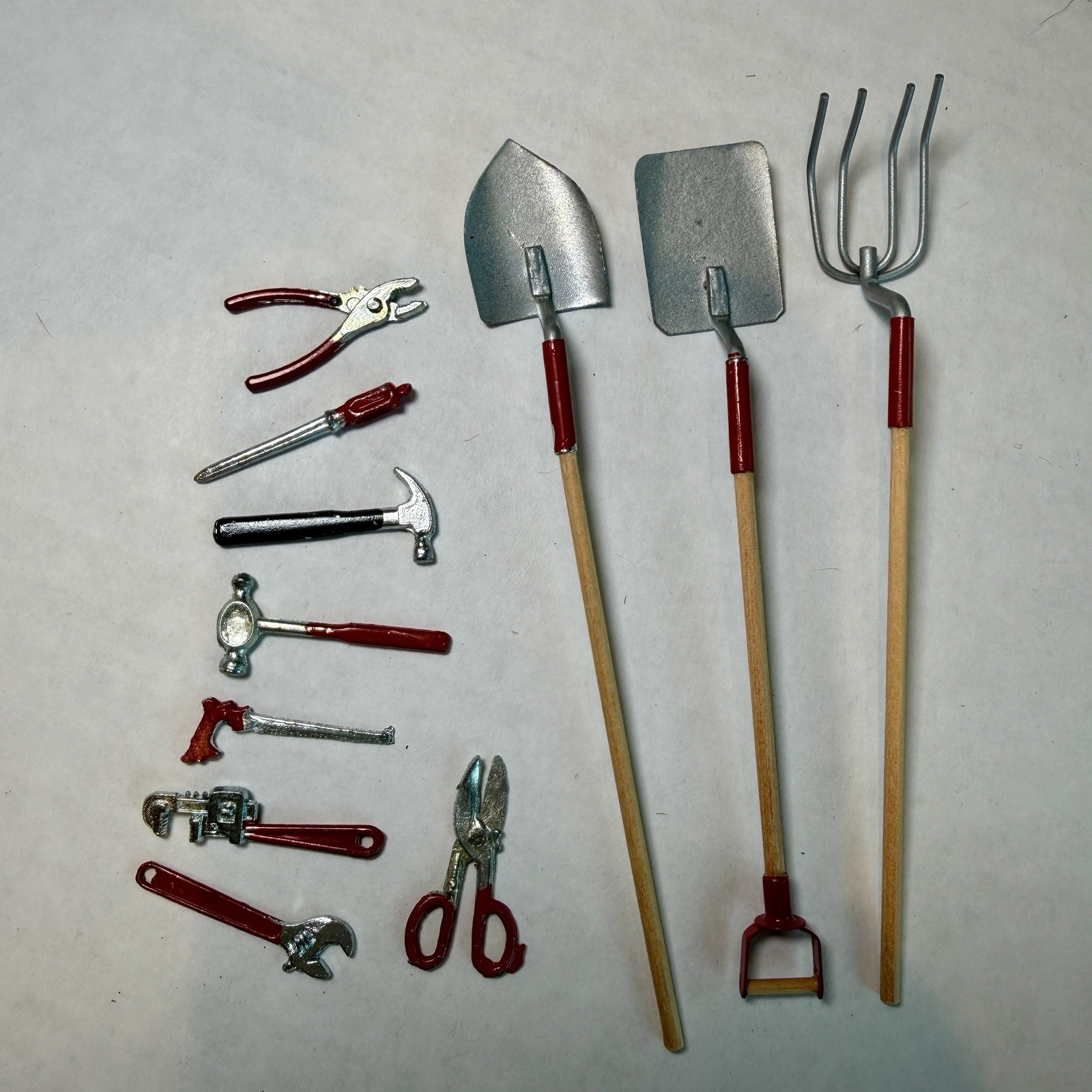 Vintage Miniatures Lot Of Tools & Lawn Tools Shovel Hammer Wrench 11pcs
