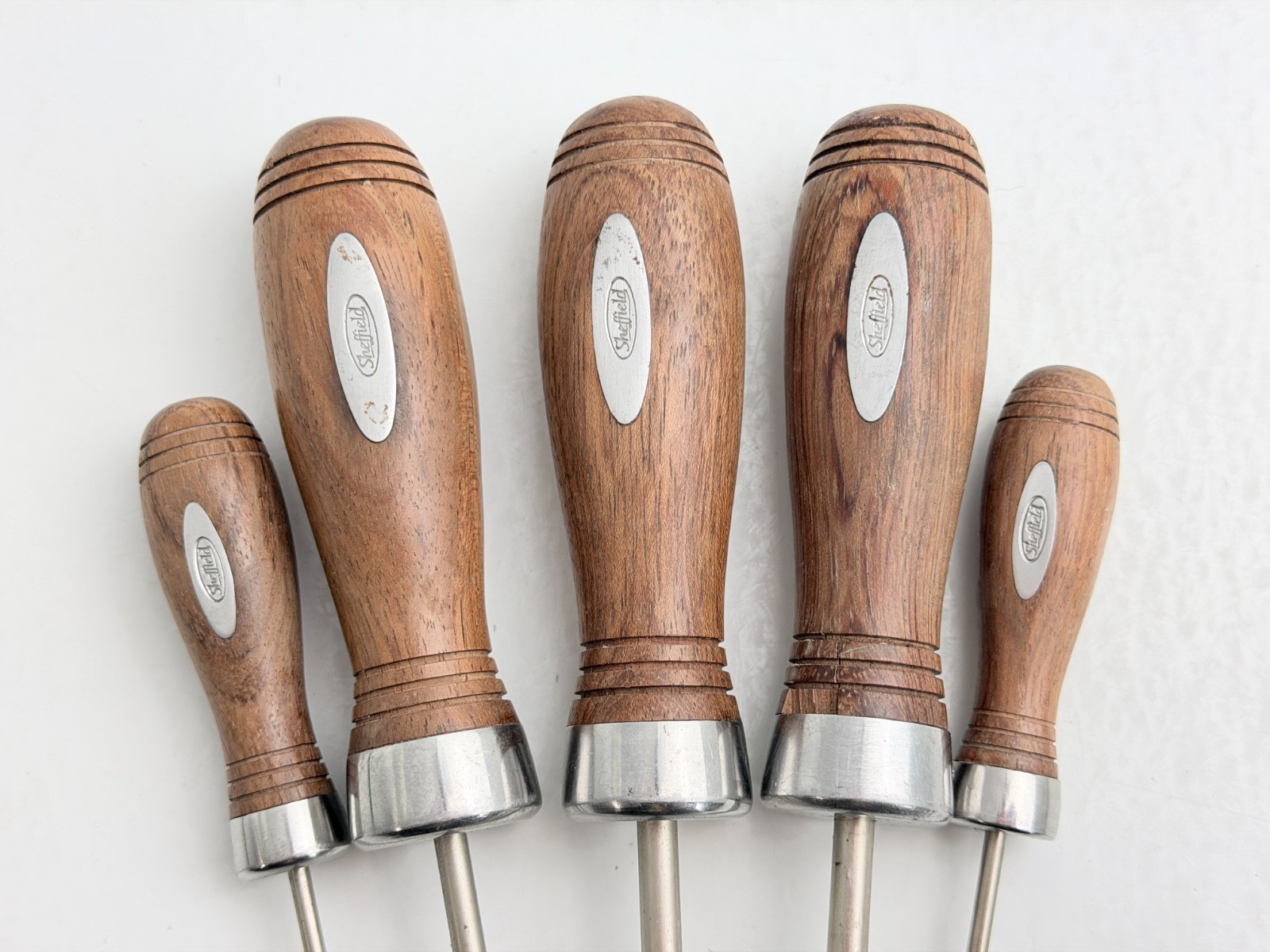 Vintage Sheffield Wood Handle Screwdriver Set 5pc Phillips & Flathead Tools