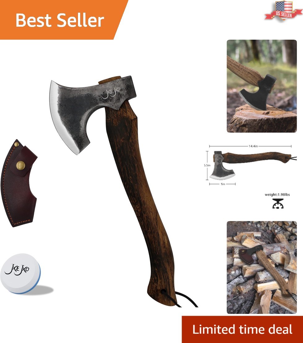 Outdoor Survival Hatchet – 14.4 Inch Beech Wood Axe with Durable Leather Sheath
