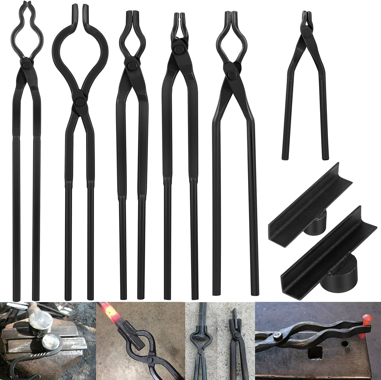 Blacksmith Tongs Railroad Spike Tongs Pick-up Tongs Hook Jig V-Bit Blade Tongs