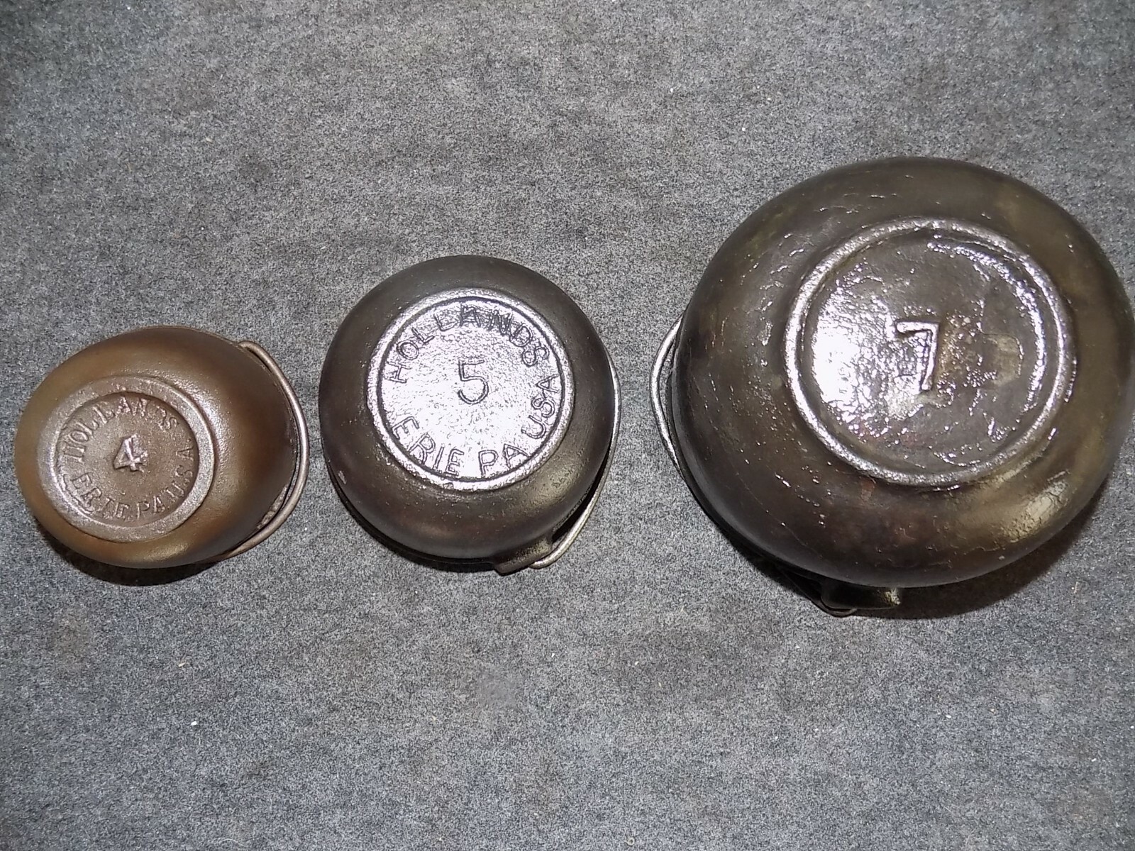(3)Antique Smelting Pots Hollands Erie 4&5-Unmarked #7-Clean