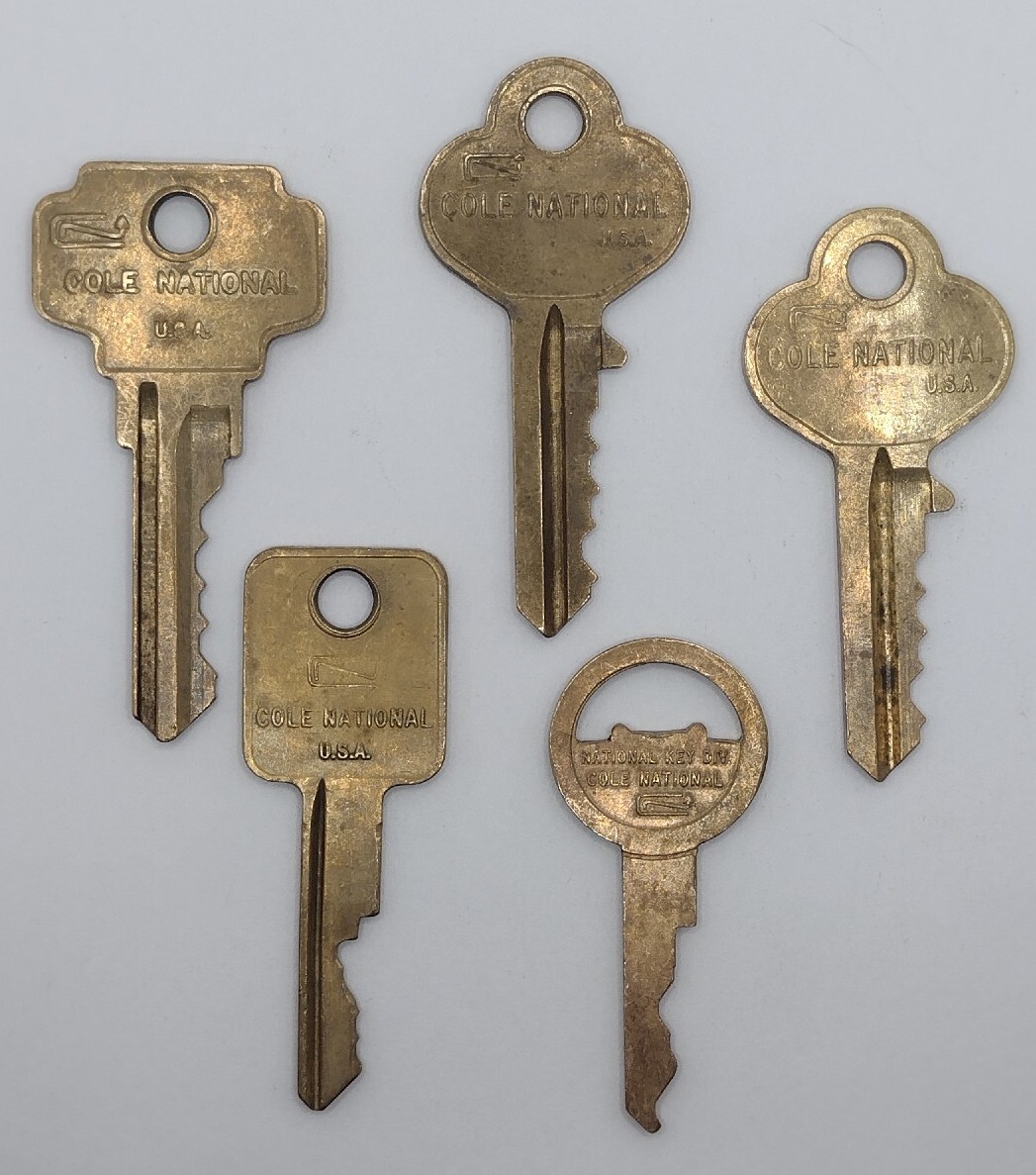 Vintage Cole National Brass Keys Lot of 5