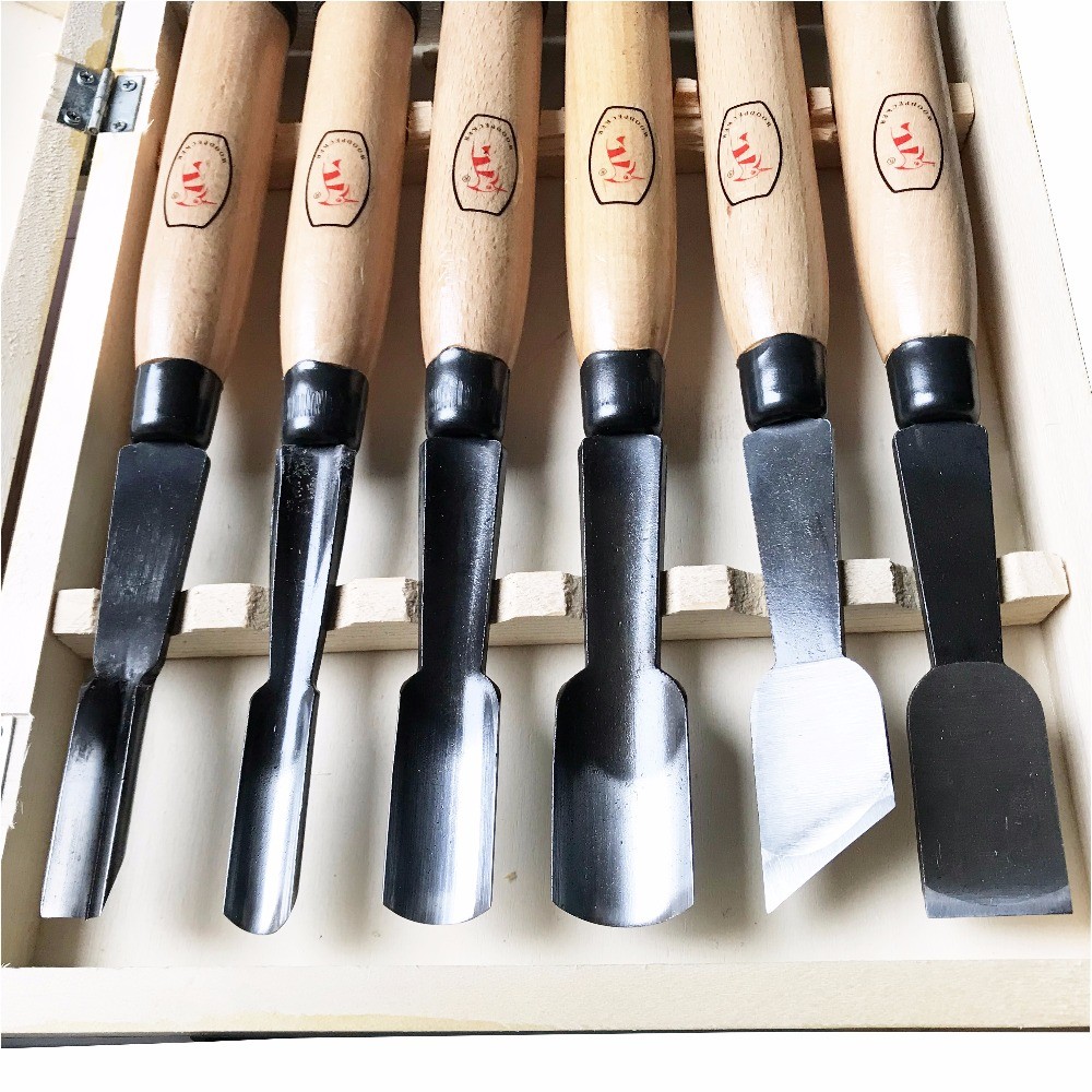 D306 6pieces Woodpecker Dry Hand Wood Carving Tool Chip Detail Chisel Knives Set