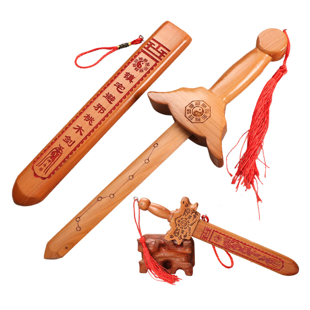 Solid Peach Wood Sword, Taoist Charm for Protection, Unique Home Decor