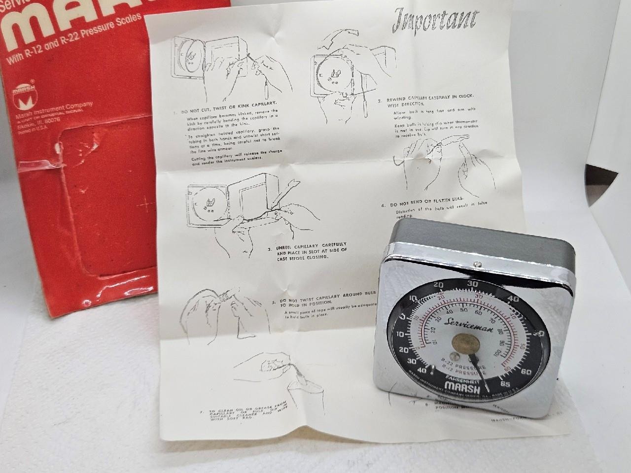 Vintage NOS Marsh Serviceman Cold Environment Thermometer Test Gauge Capillary