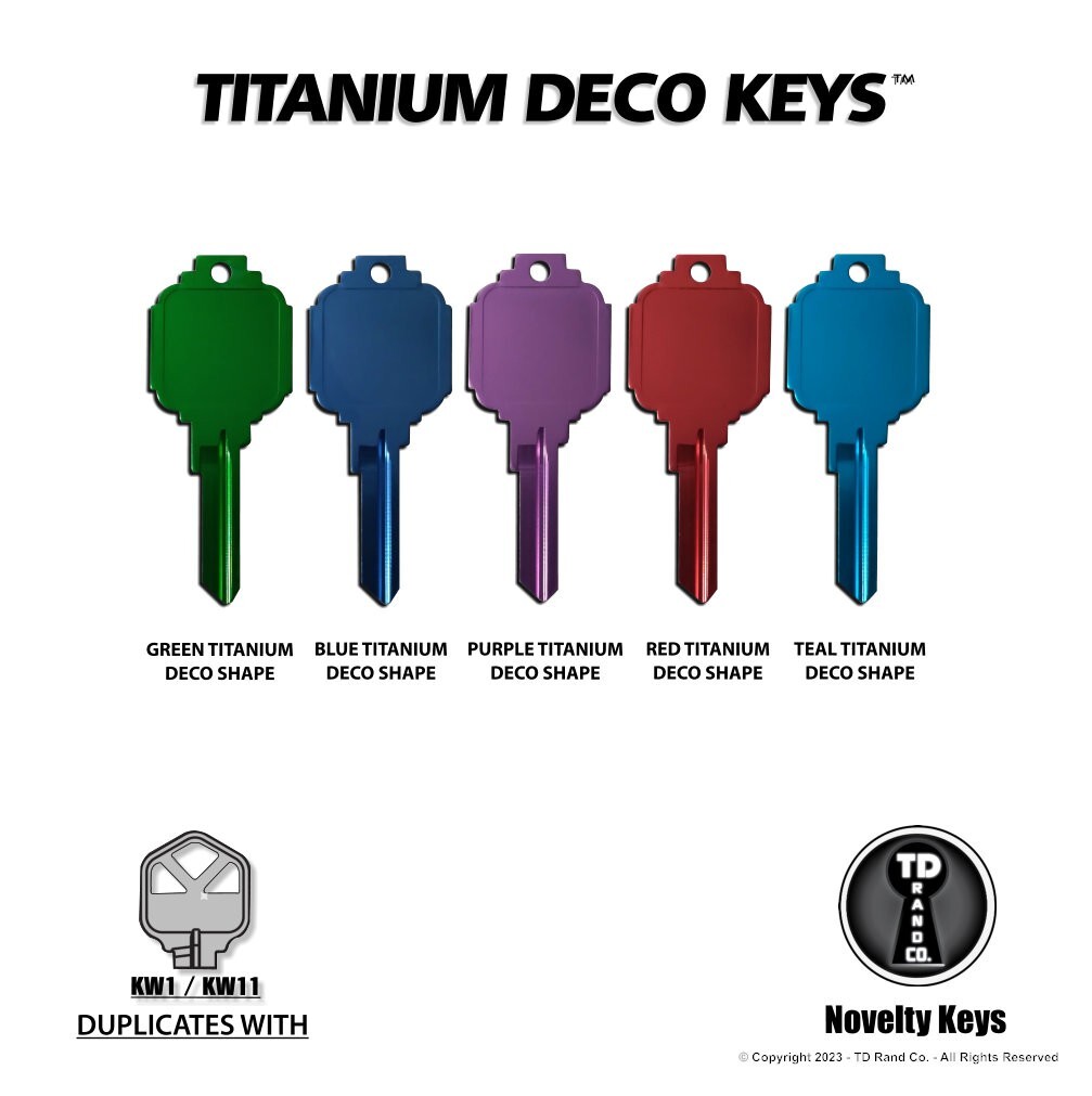5 Pcs. Titanium Universal Flat Surface House Keys Blanks 5 Colors KW1 Kwikset