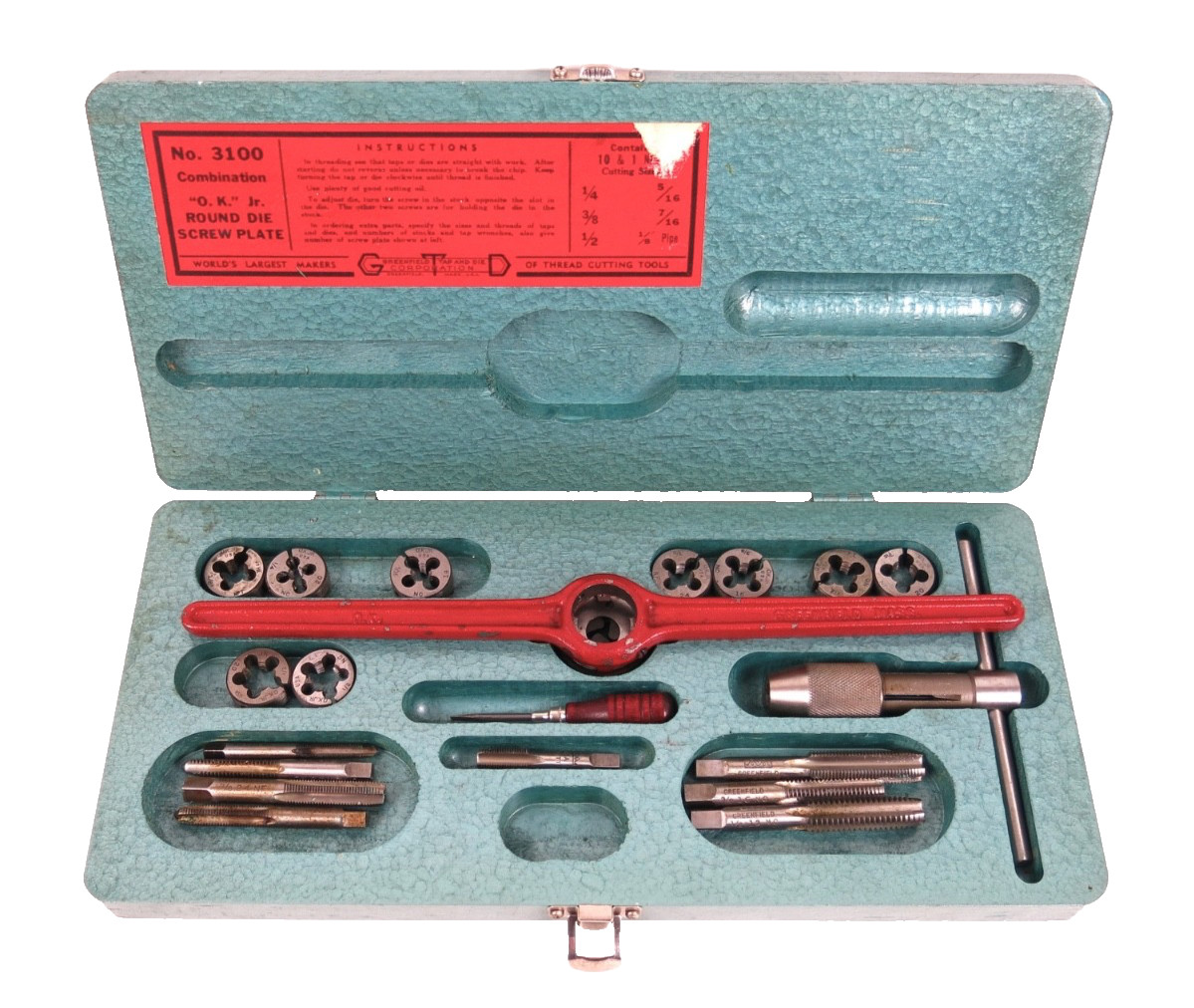 Vintage Greenfield “OK Jr” Tap & Die Screw Plate Set No. 3100