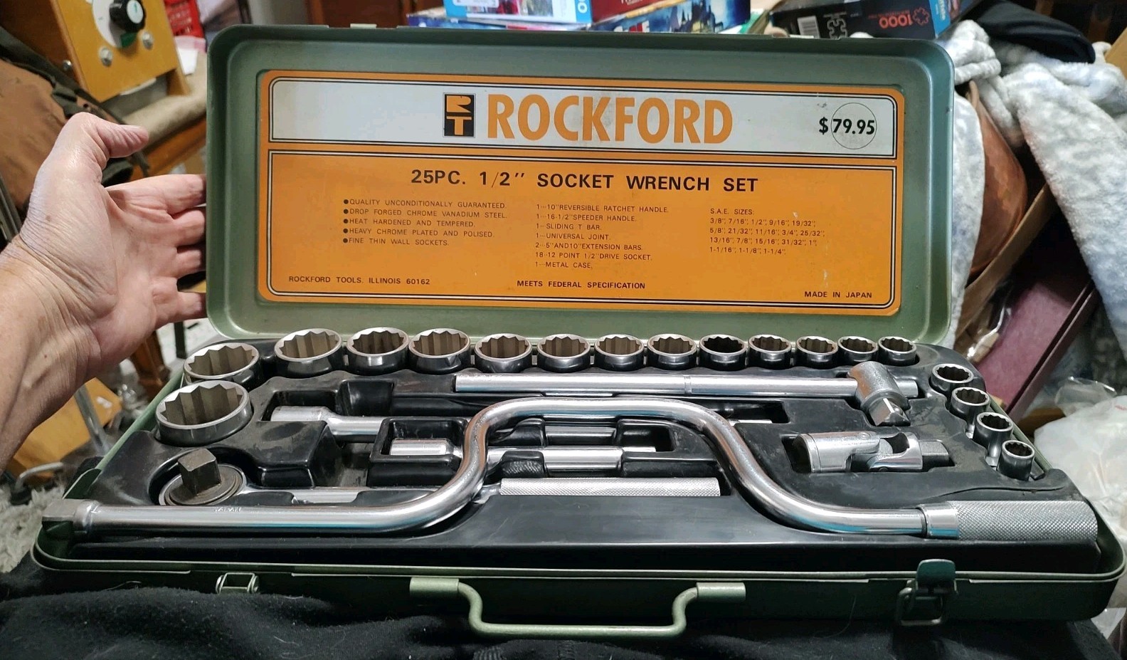 Vintage ROCKFORD 25-Piece 1/2″ Drive Socket Wrench Set Made in Japan – Complete