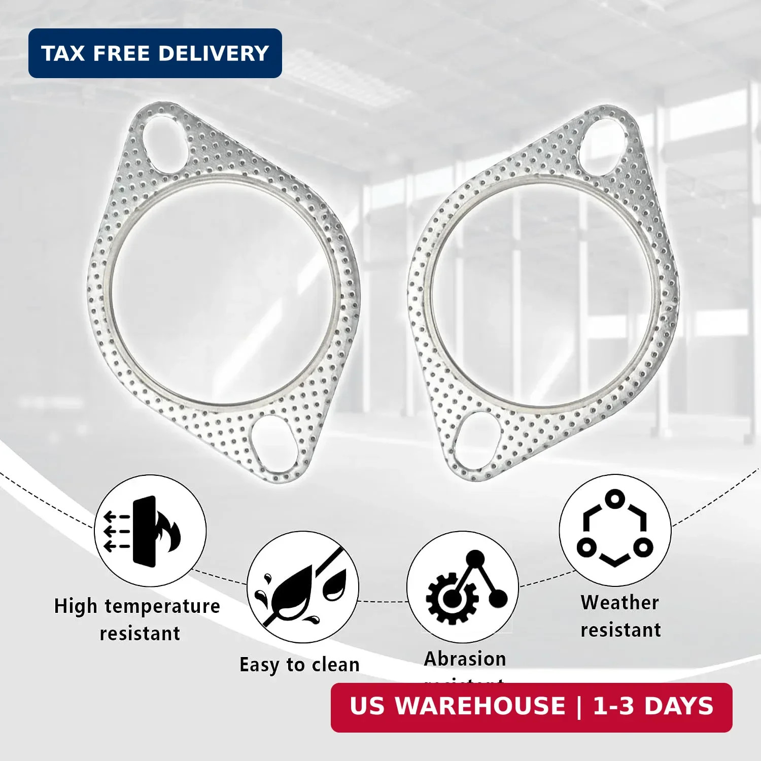 2PCS 2.25″ Car Exhaust Manifold Gasket with 4 Exhaust Bolts,Exhaust Gasket Keeps