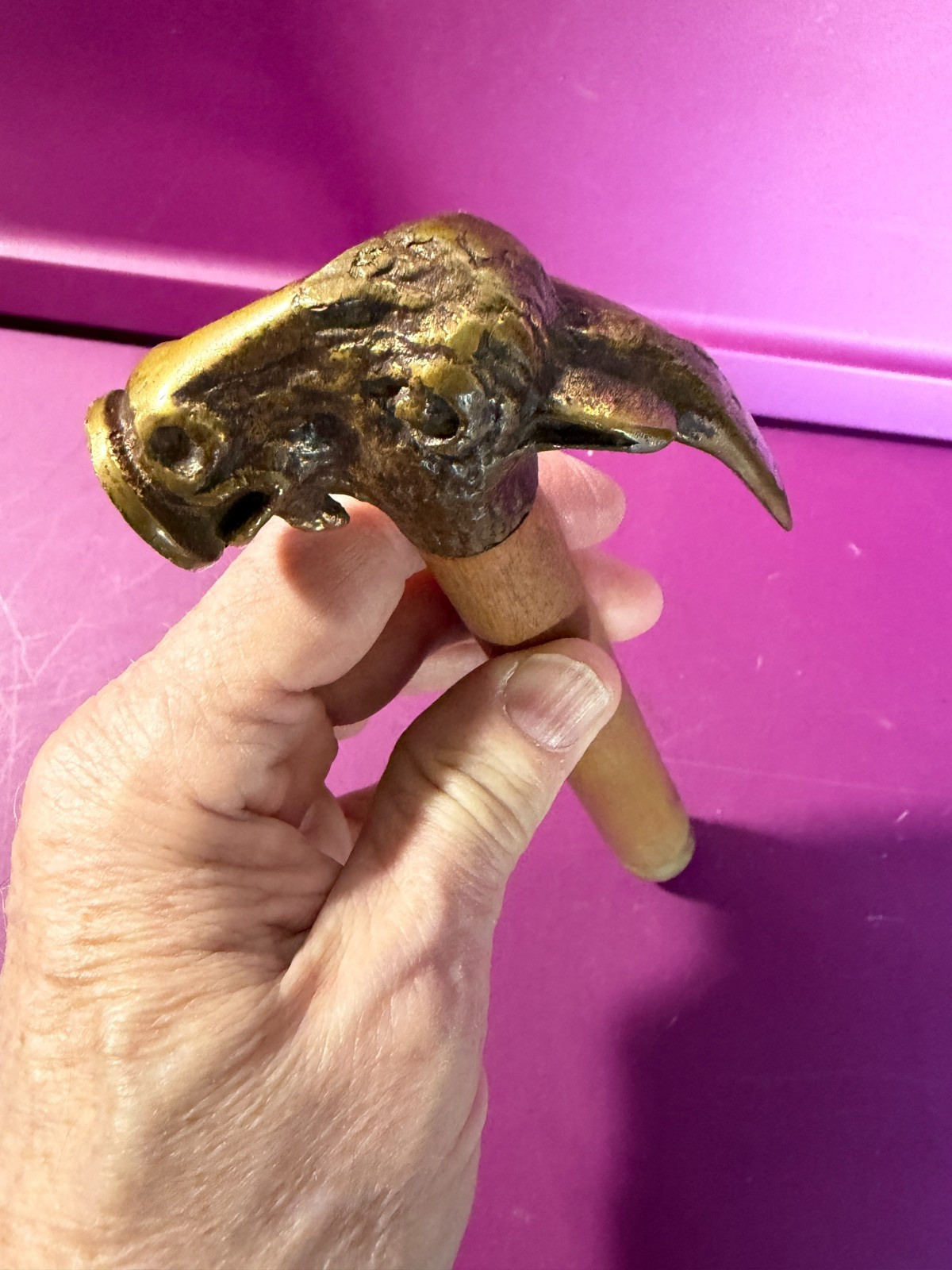 Mitteldorfer Strauss 1920s Bronze Goat Head Hammer w/pat. number & orig. handle!