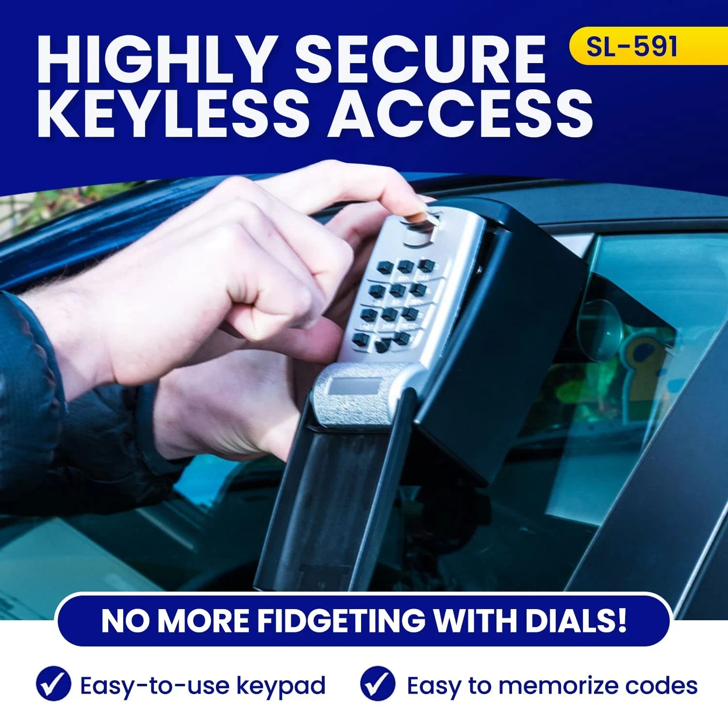 KeyGuard SL591 Black Car Window Lock Box Portable Key Vault for Keys & Fobs