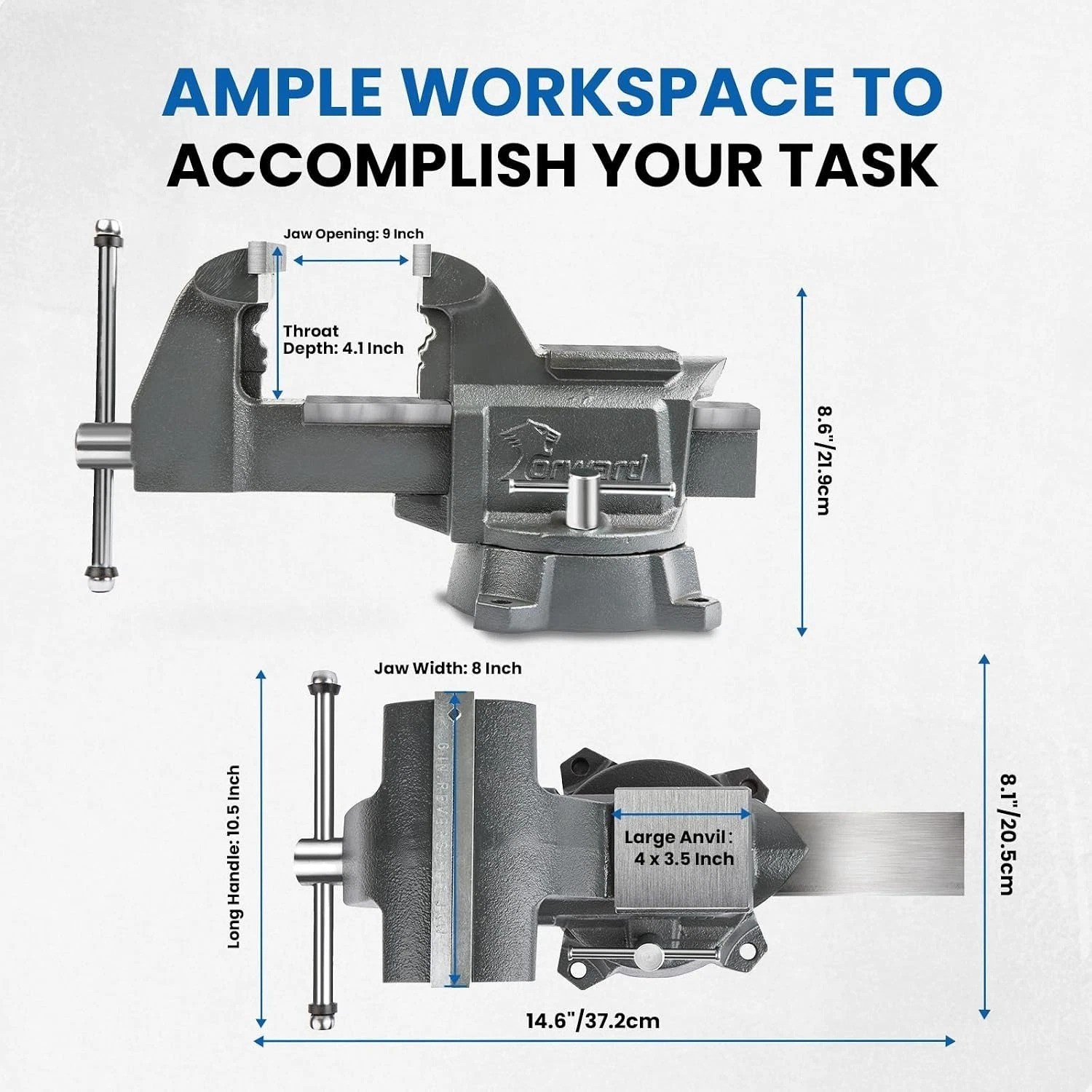 CR80A 8-Inch Heavy Duty Bench Vise with 190° Swivel Base & 12000 lbs Strength