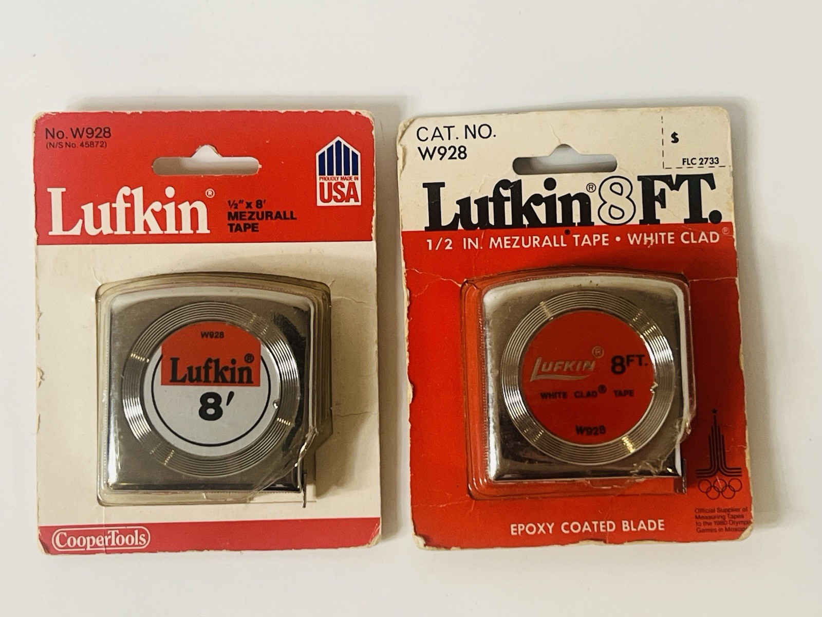 Lot of 2 Vintage Lufkin 1/2″ by 8′ 8ft Tape Measure W928 New USA Cooper Tools