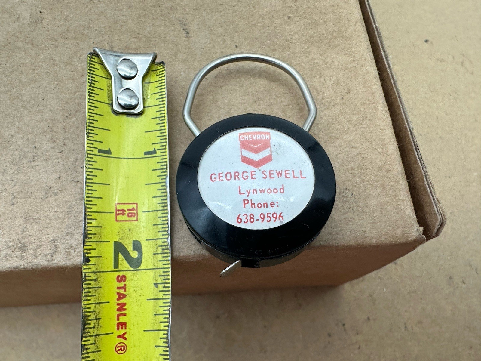 Vintage CHEVRON Oil Gas Advertising Pocket Keychain Tape Measure 12” Long Metal