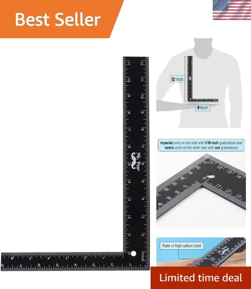 Durable 8-Inch by 12-Inch Framing Square – L-Shaped Metal Ruler for DIY Projects