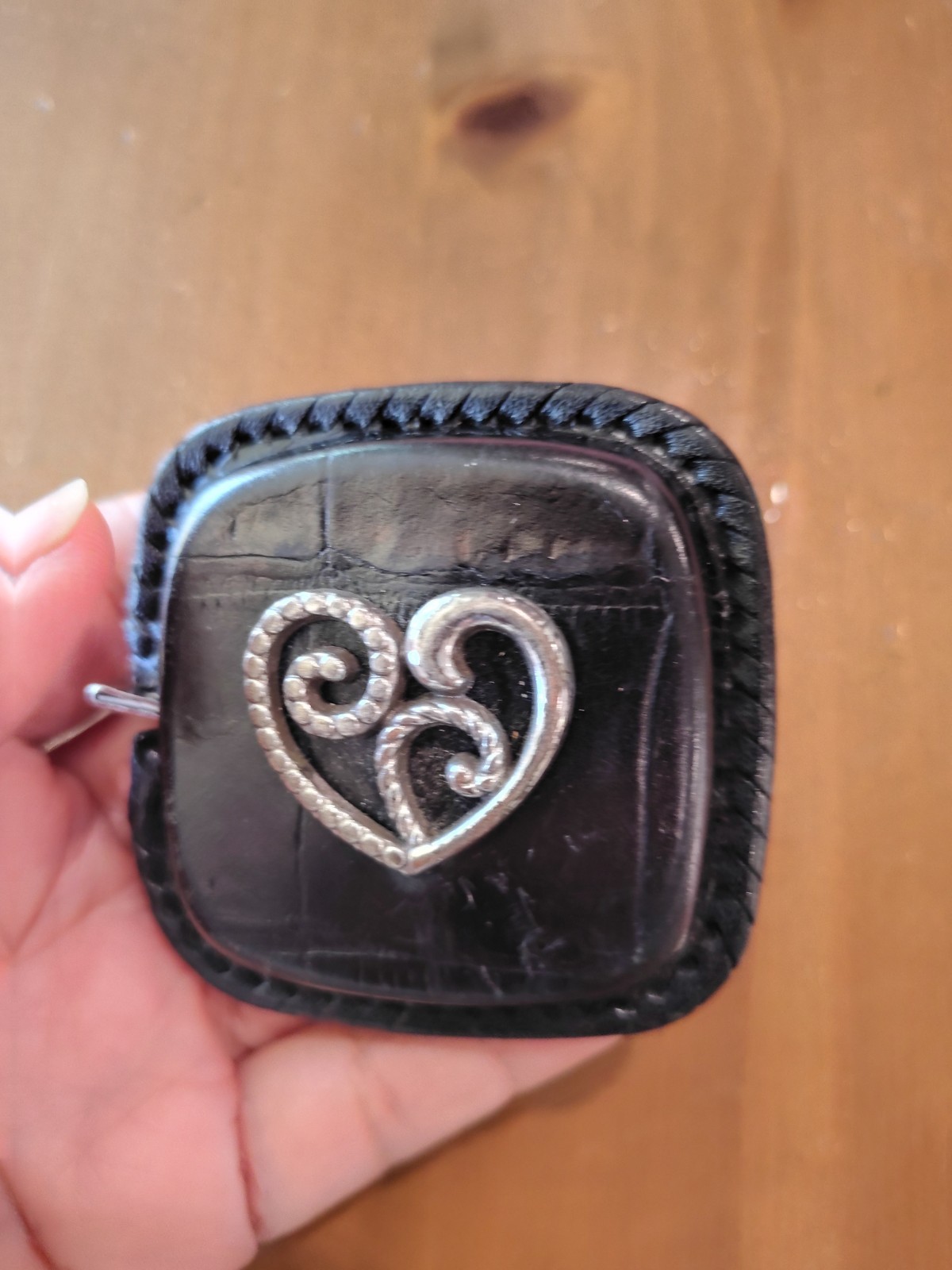 Vtg Mini Brighton Brown Leather Snake Skin Silver Plated Heart Tape Measure Sew