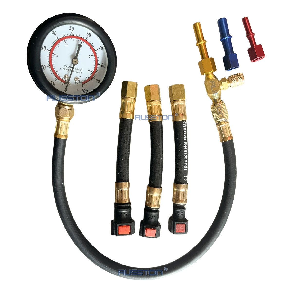 Quick Connection Fuel Pressure Tester Gauge Tools Kit 0-100 PSI with 9.49, 7.89,