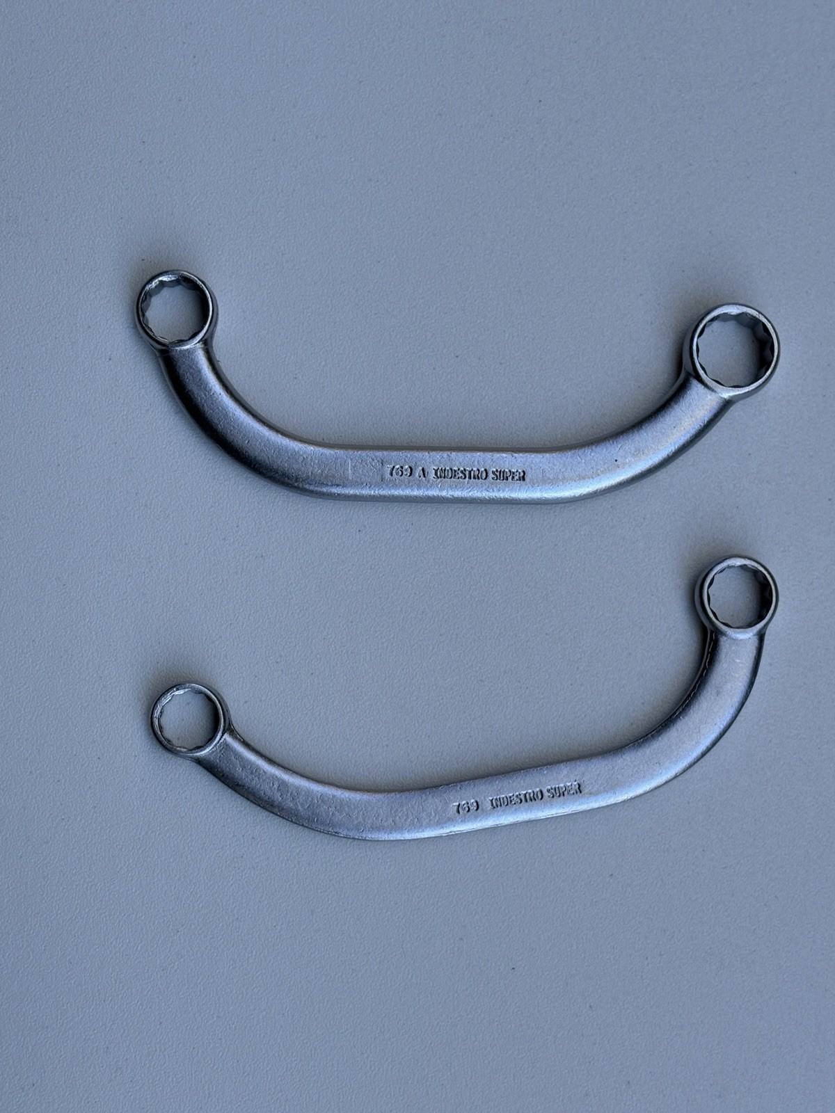 Set of 2 Vintage Indestro Super Half Moon Wrenches 9/16-5/8 & 5/8-3/4 USA