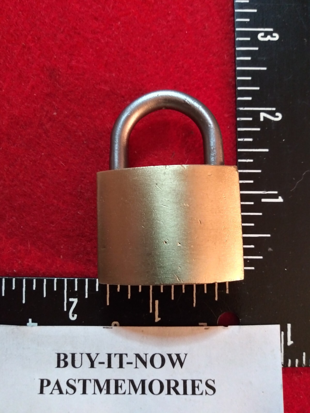“BELMONT ” HARDWARE 2″ BRASS PADLOCK w/ KEY, OLD ANTIQUE VINTAGE LOCK LOT #174