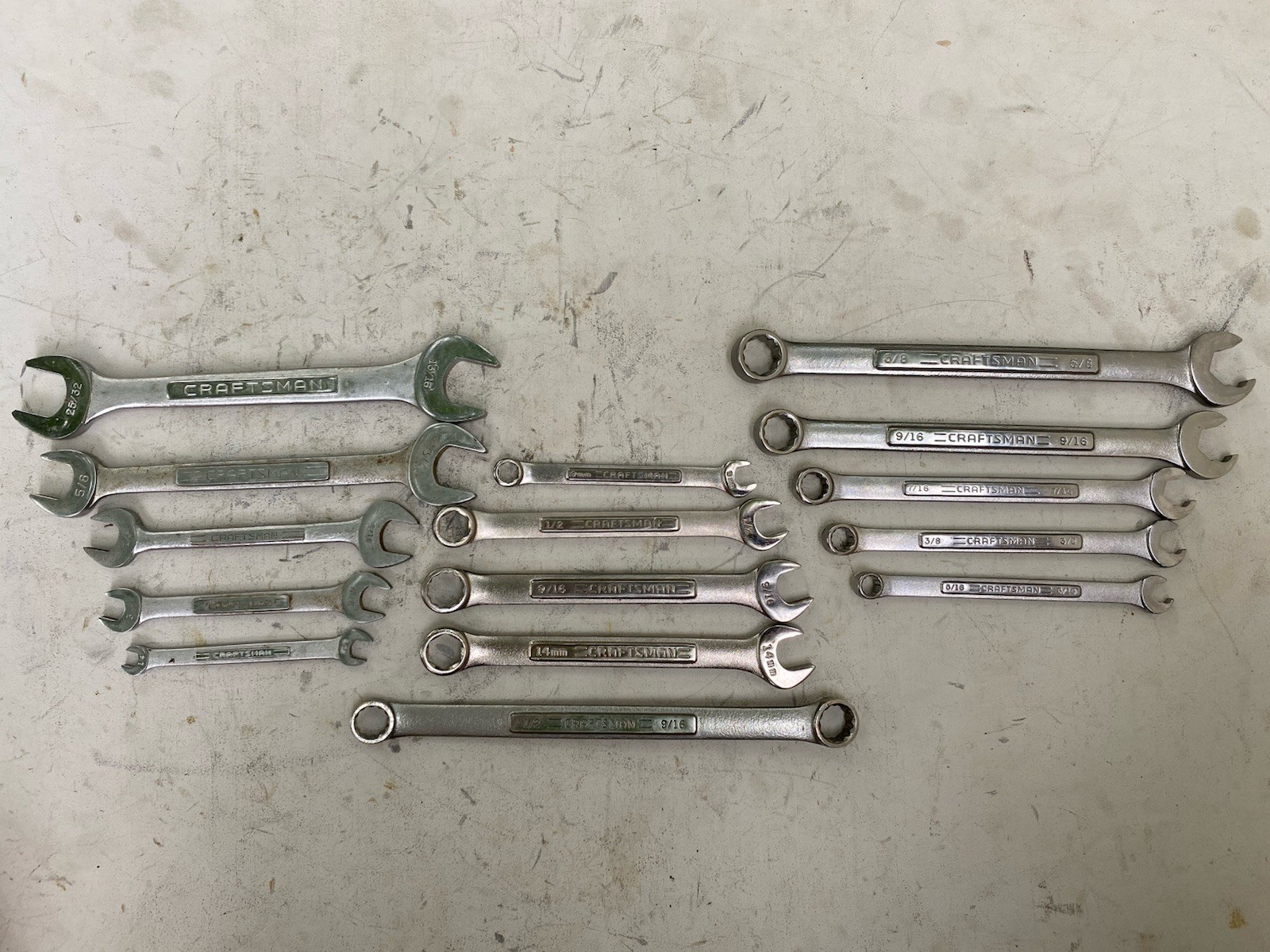 Craftsman Tools USA Lot Of 15 Assorted Wrenches Open Combination Box