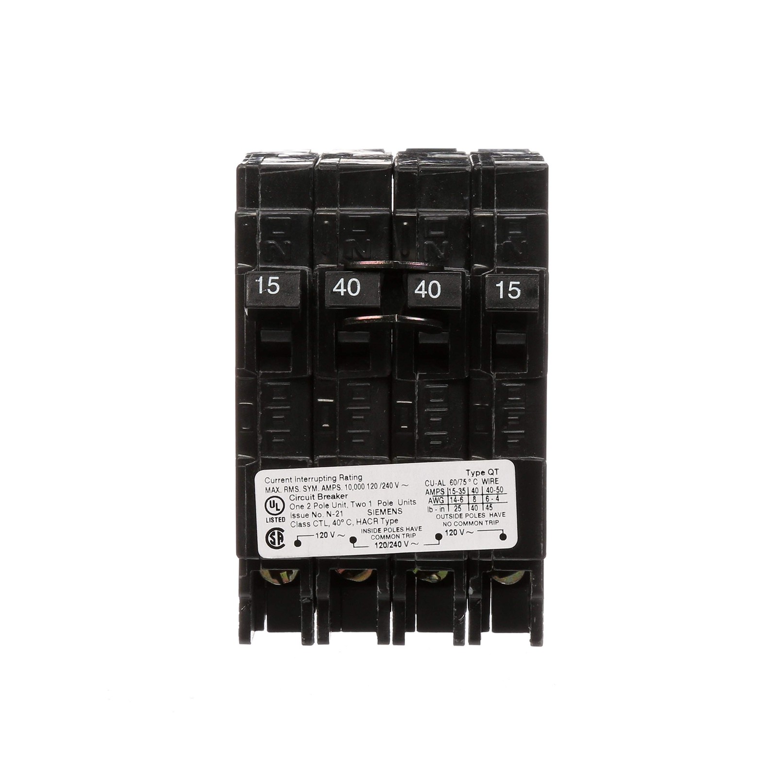 Siemens 40 Amp Double-Pole and (2) 15 Amp Single-Pole Type QT Tripl… Fast Ship