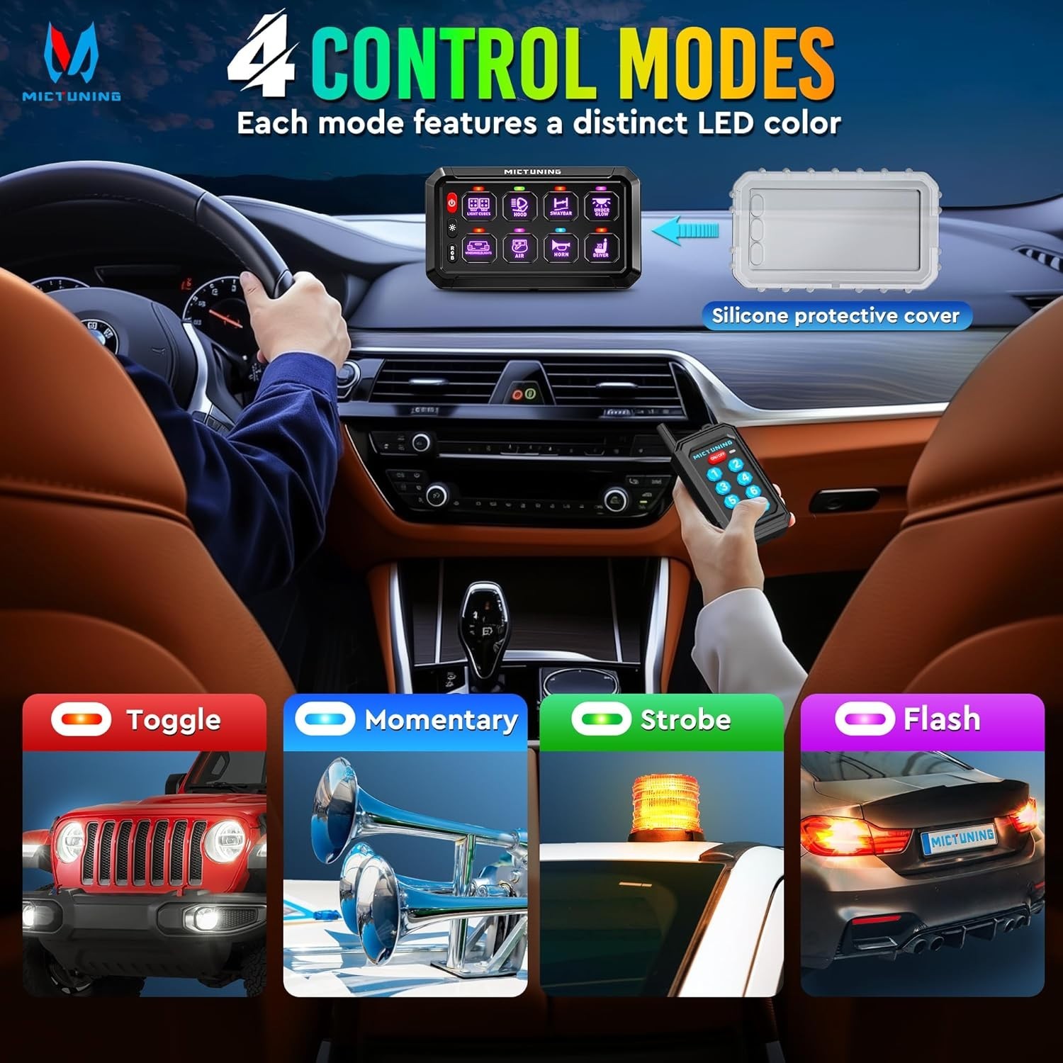 P1Y RGB 8 Gang Dual-Control Switch Panel with RF Remote, 230FT Wireless Range, M