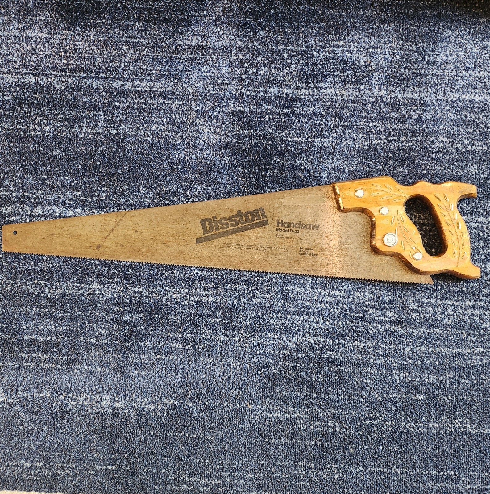 Vintage Disston D-23 Hand Saw with 26” Blade Wood Handle Wheat Pattern