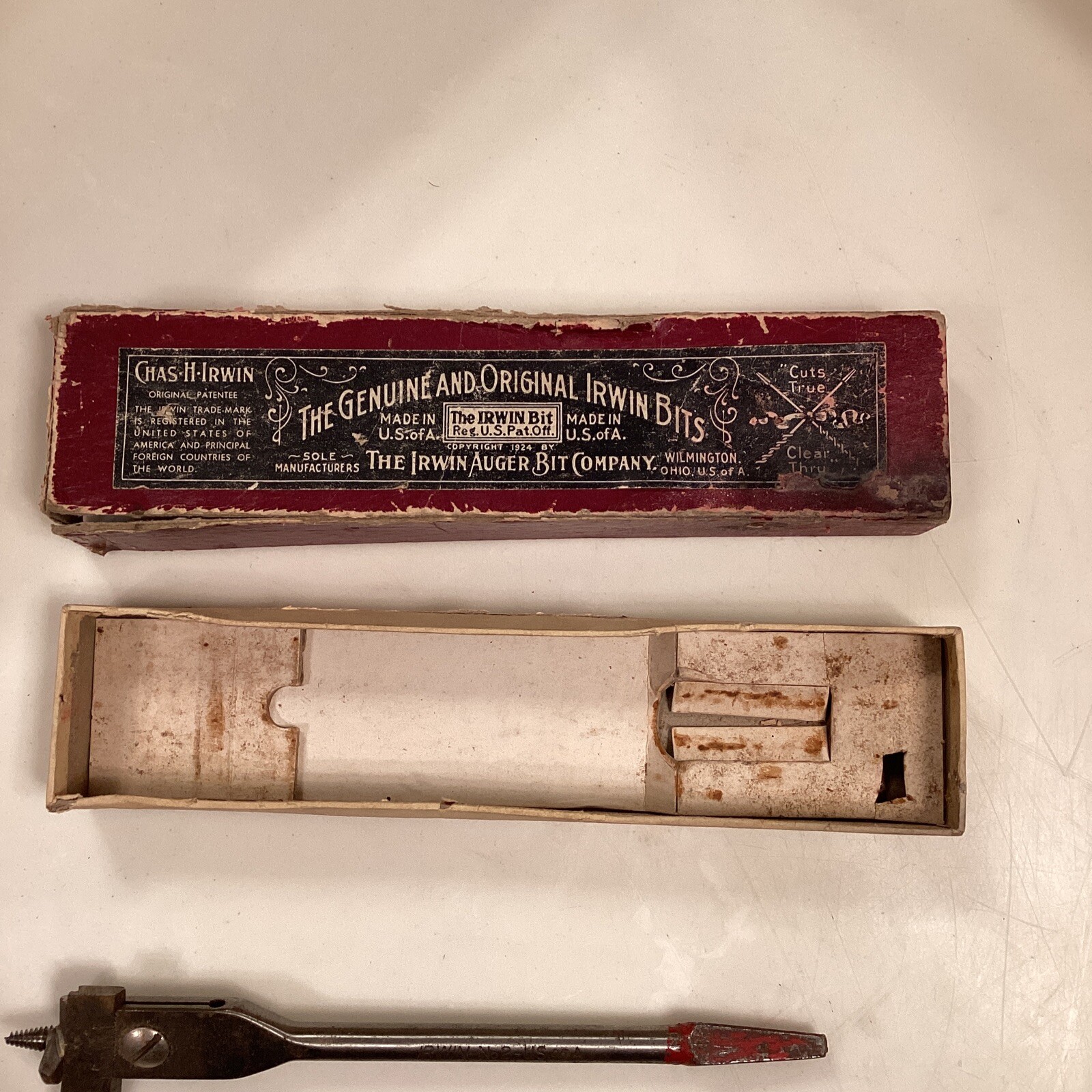 IRWIN AUGER BIT CO. AUGER EXPANSIVE BIT No 1 + 2 IN THE ORIG. BOX
