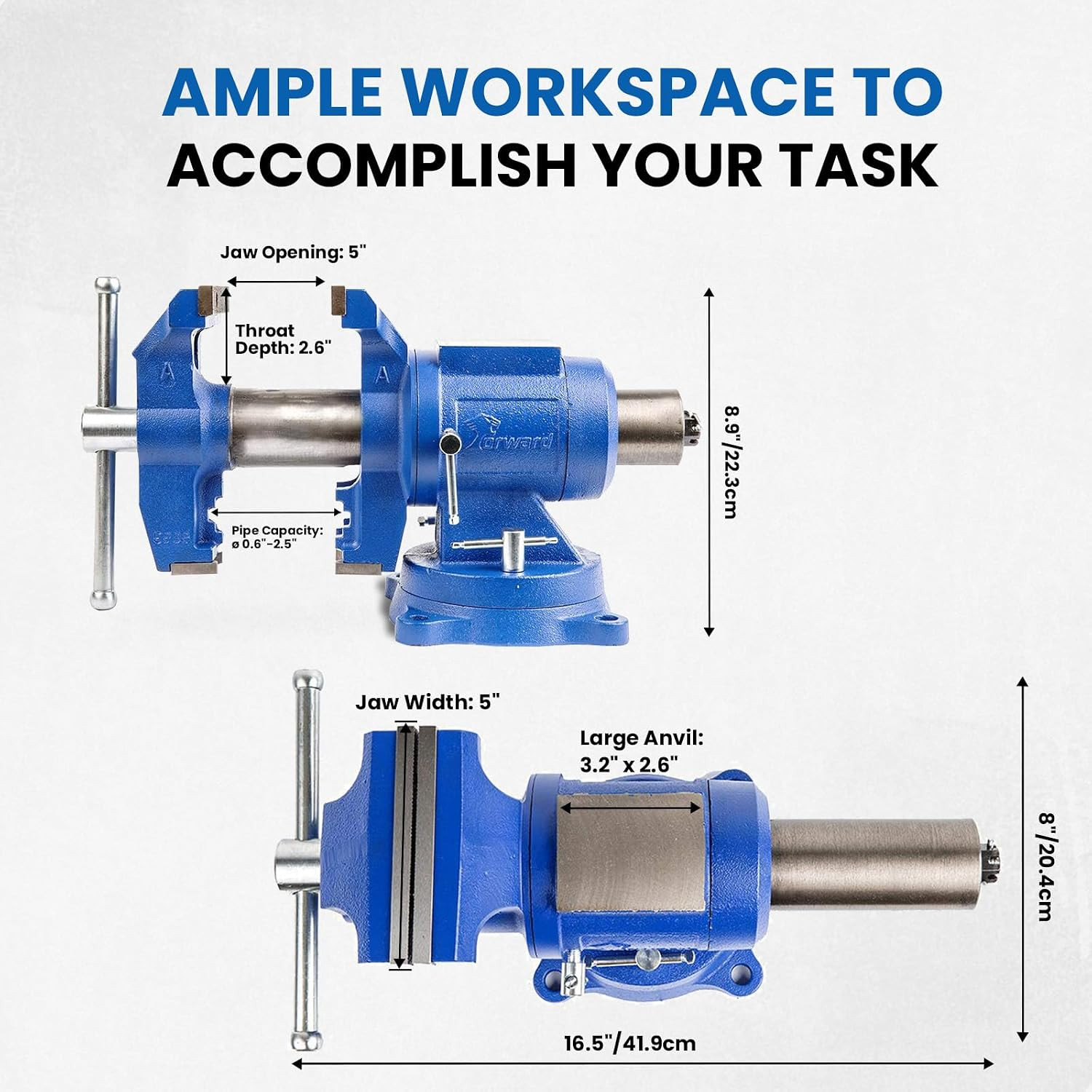 DT08125A 5 Inch Heavy Duty Bench Vise with 360°Swivel Base and Head | 5,500LBS C