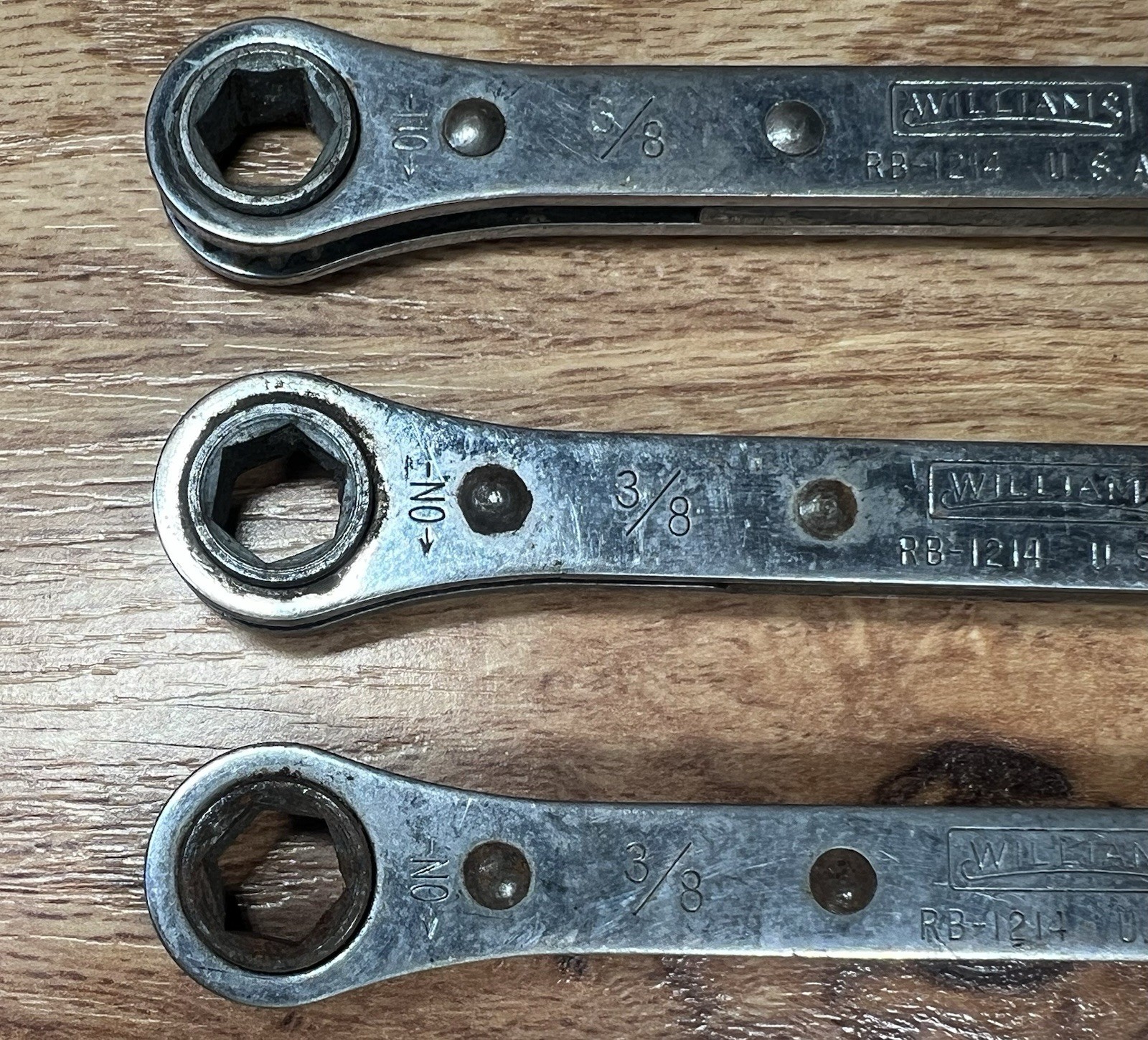 3 WILLIAMS VINTAGE RATCHETING BOX END WRENCH 3/8″ & 7/16″ 6 POINTS RB-1214 Lot