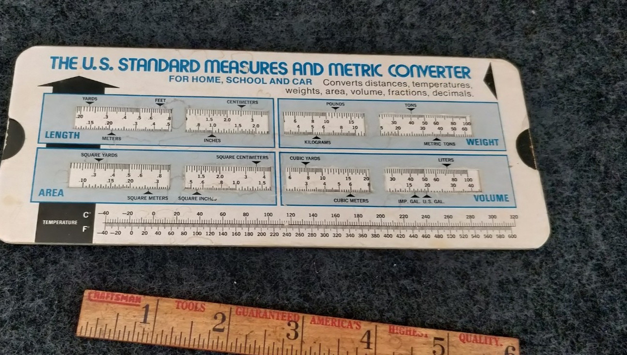 1970 U.S. Standard Measures and Metric Mechanical Converter Slide Tool