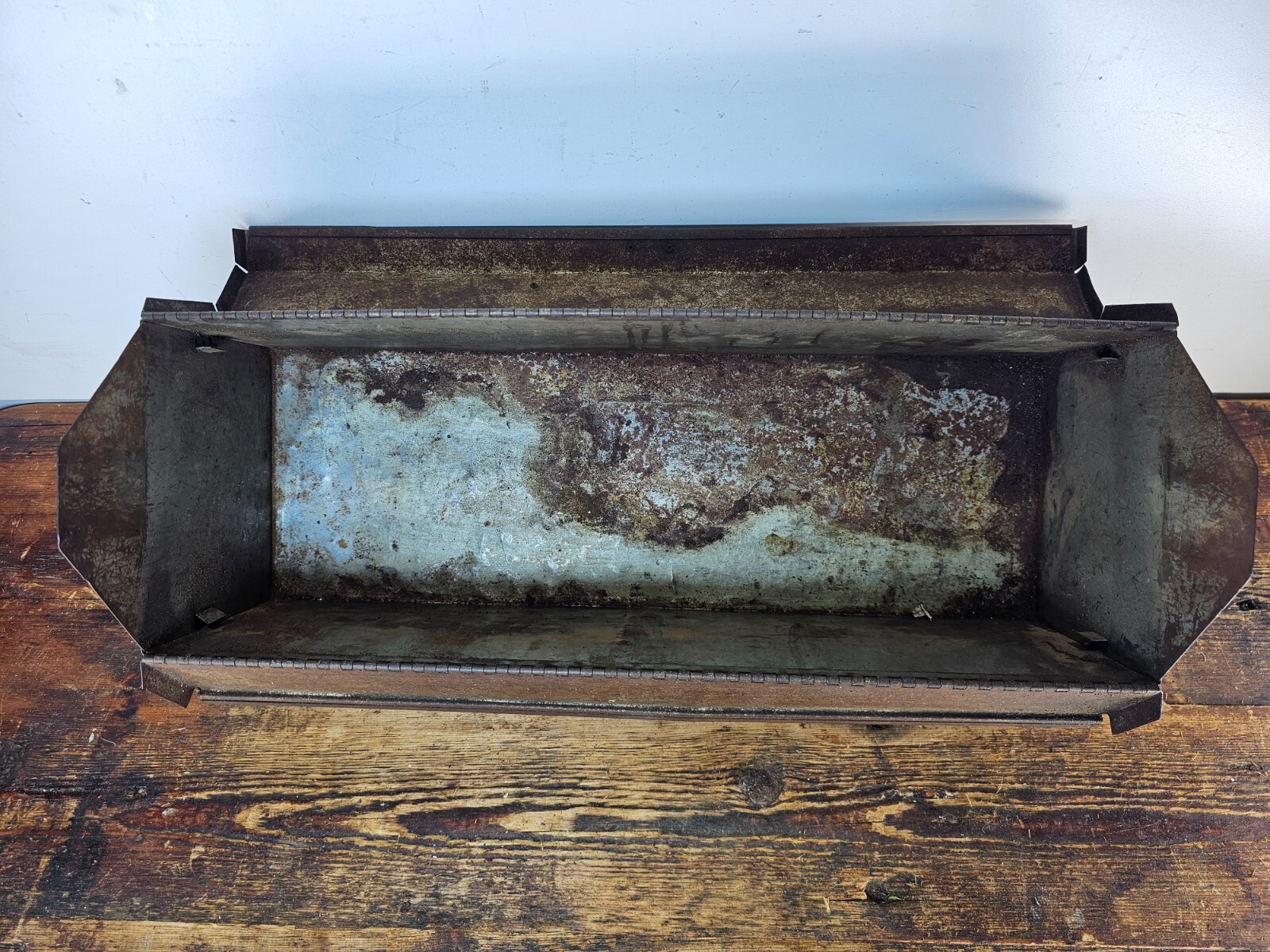 Vintage Rusty Metal Hip Roof Tool Box