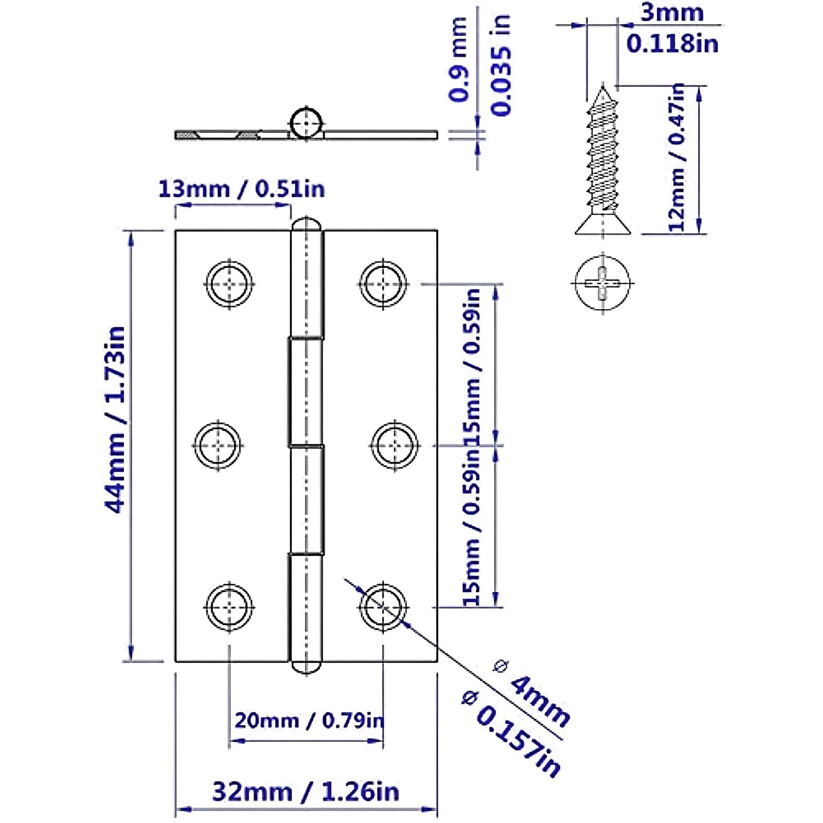 20Pcs 2 Inch Stainless Steel Folding Hings for Wooden 1.75×1.25 Inch, Silver