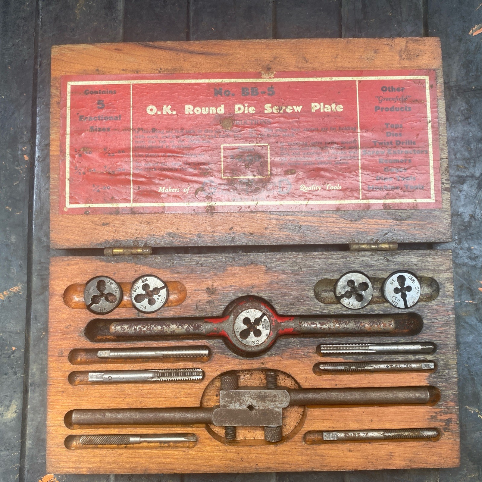 Greenfield Tap & Die Corporation O.K. Round Die Screw Plate No B-5 Tap & Die Set