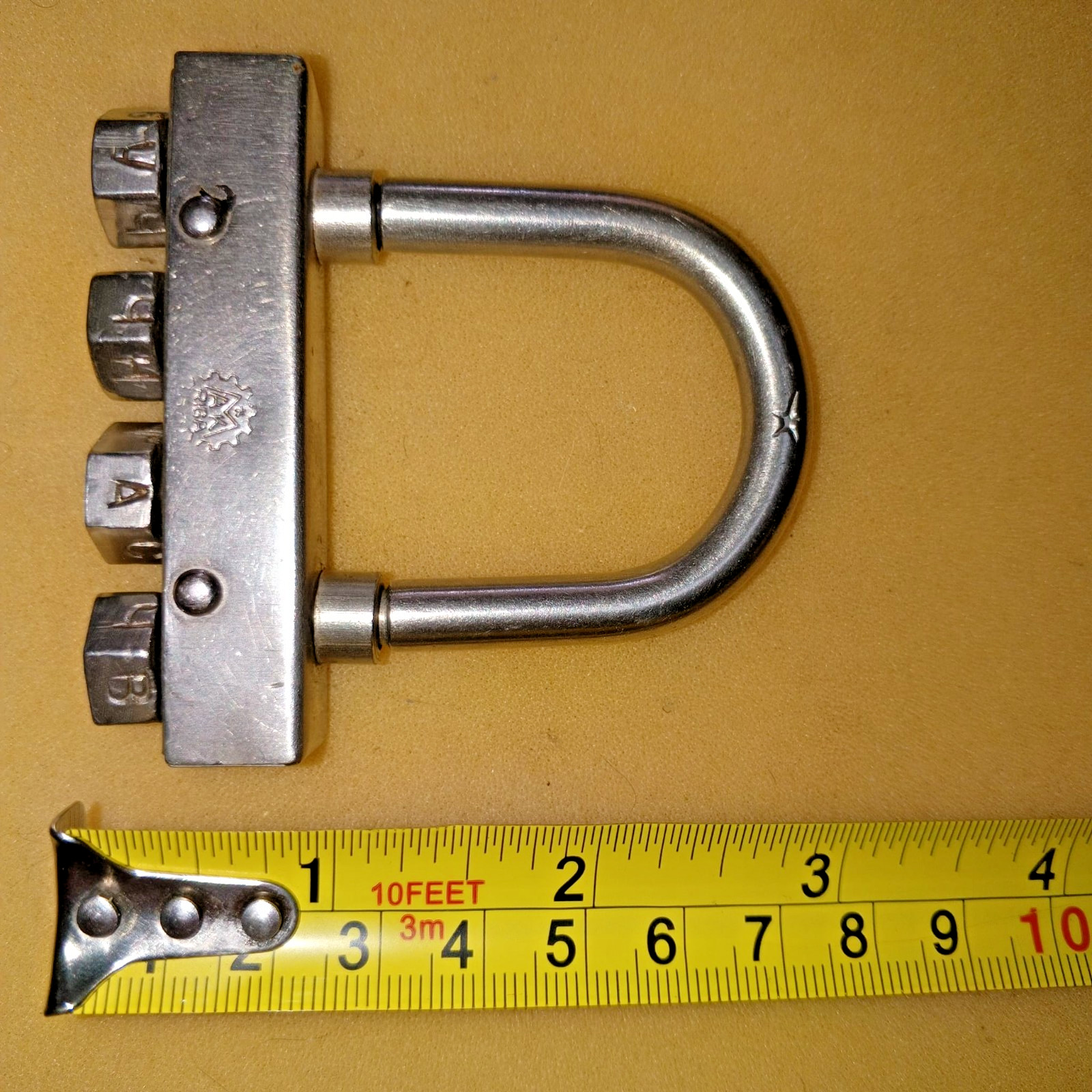 Vintage USSR Padlock with 4 Code Combination RUSSIAN LETTERS on the turn handle