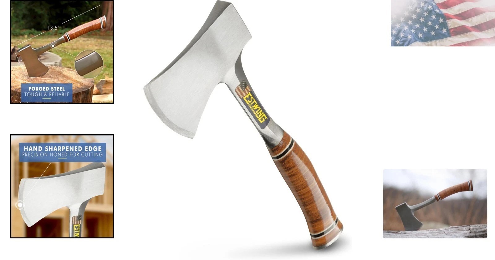 Handcrafted 14″ Camping Hatchet – Durable Steel & Leather Handle for Rugged Use