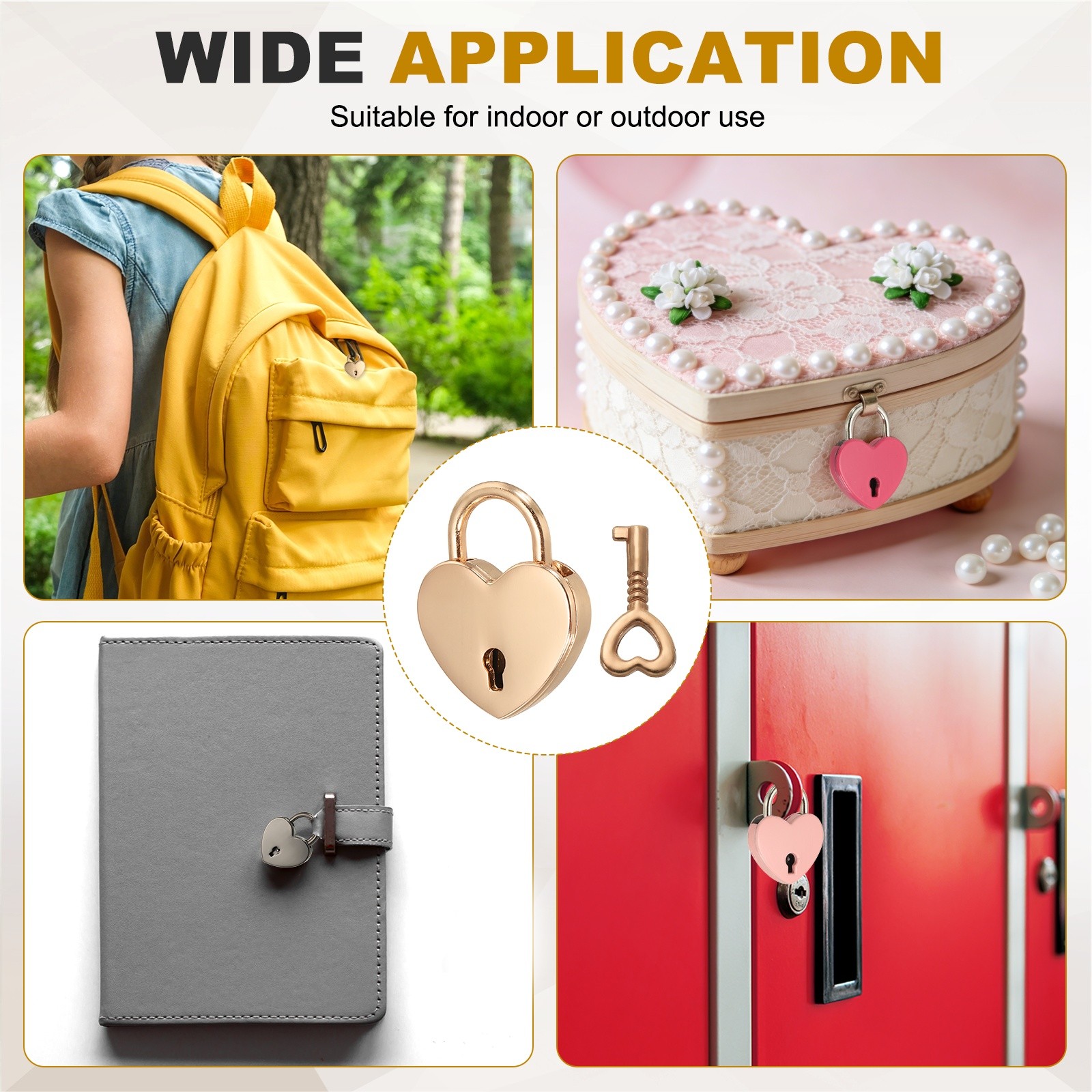 Mini Heart Lock with Key, (1×1.2 Inch, Gold) (2 Pcs), Heart Shaped Padlock