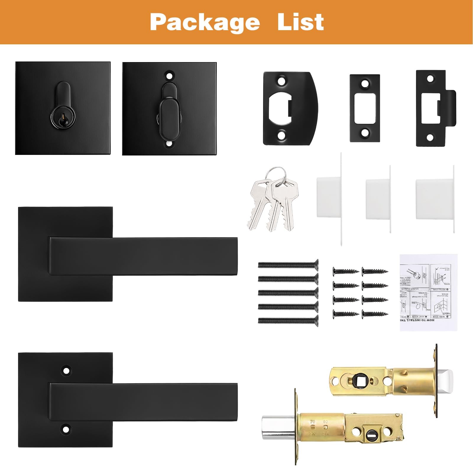 Probrico Matte Black Passage Handle and Single Cylinder Deadbolt,