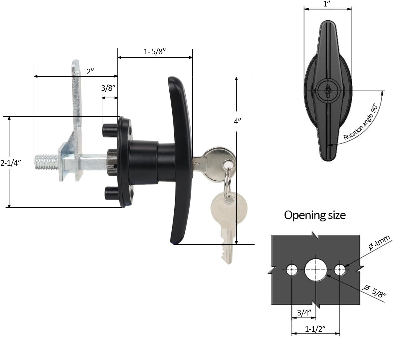 Keyed-Alike Locking T-Handle Kit for Truck Camper Shell/Cap & Topper – Black T-H